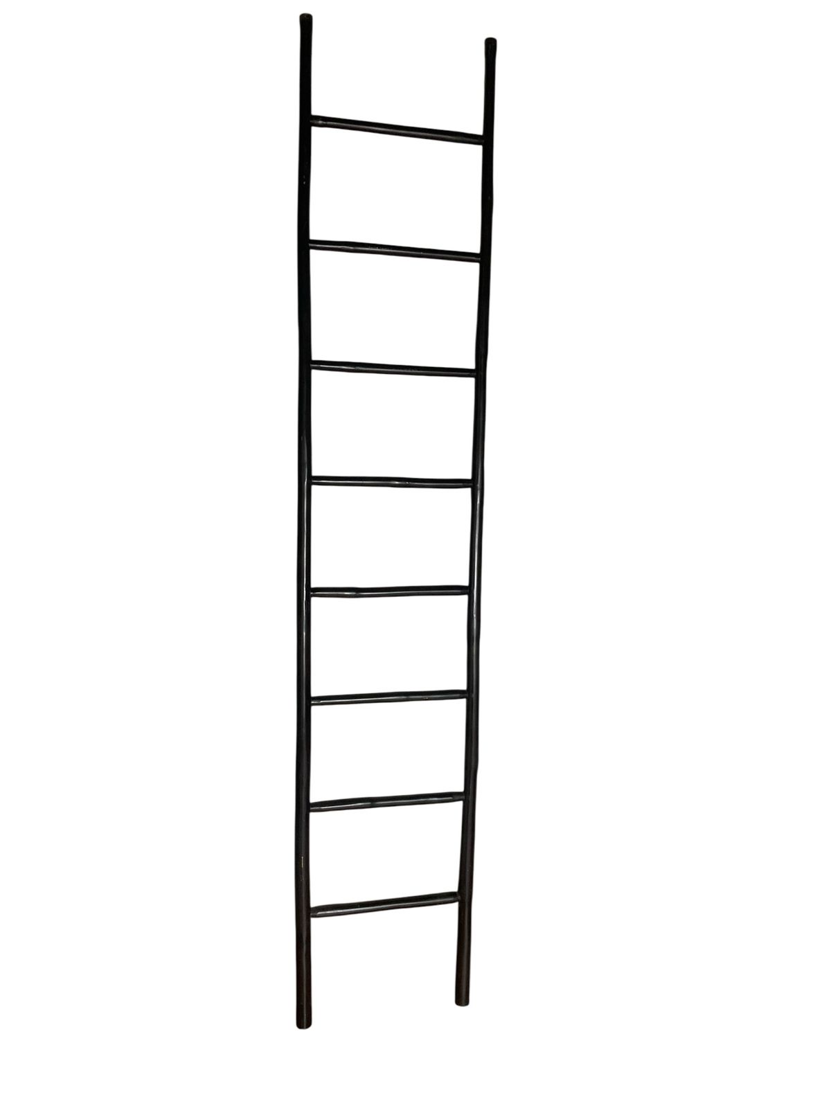 A Rustic Ebonised 8 Rung Bamboo Style Ladder, Towel Rale Or Display Rack photo for sale