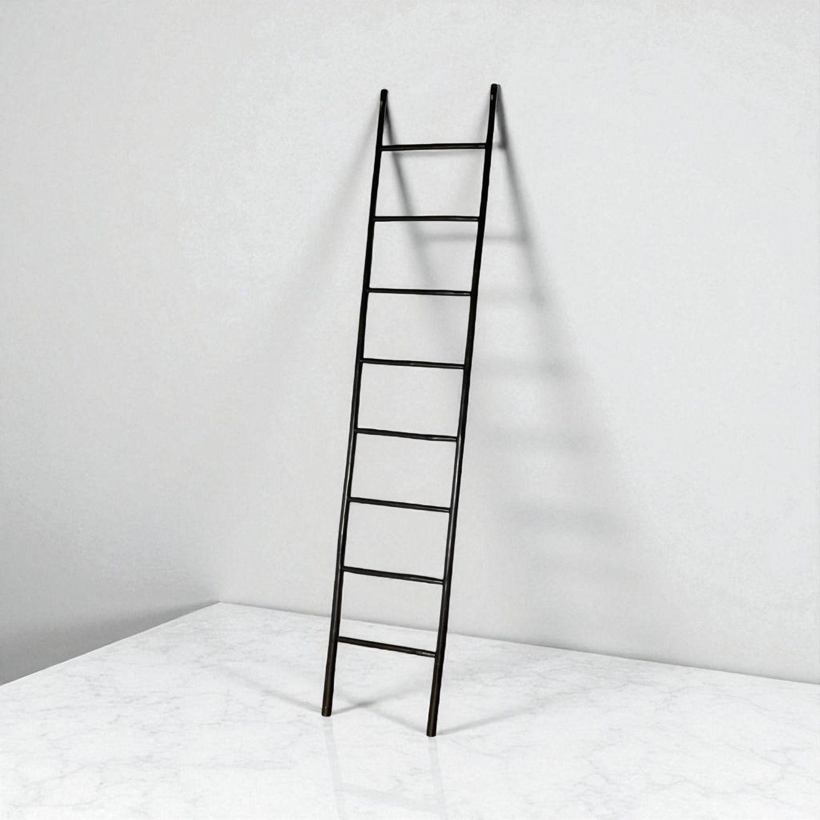photo for sale A Rustic Ebonised 8 Rung Bamboo Style Ladder, Towel Rale Or Display Rack