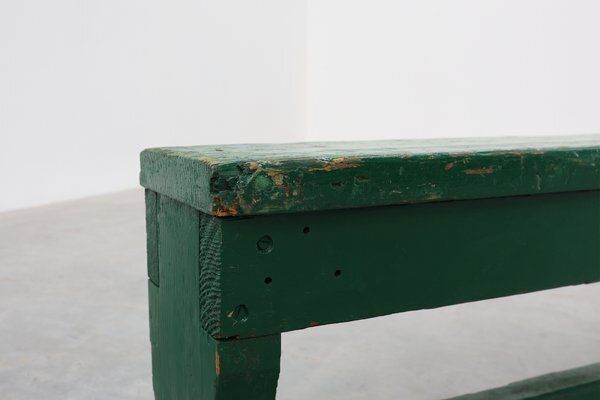 Rustic Primitive Green Farmhouse Bench In Oak, France, 1900s photo vintage