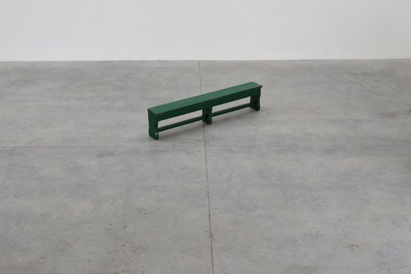 photo for sale Rustic Primitive Green Farmhouse Bench In Oak, France, 1900s