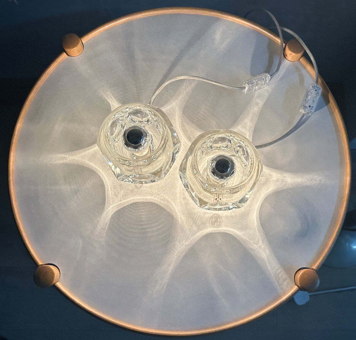 photo furniture Pair Of 1970s German Peill & Putzler Clear Circular Concave Glass Table Lamps