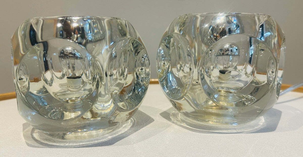 photo vinterior Pair Of 1970s German Peill & Putzler Clear Circular Concave Glass Table Lamps