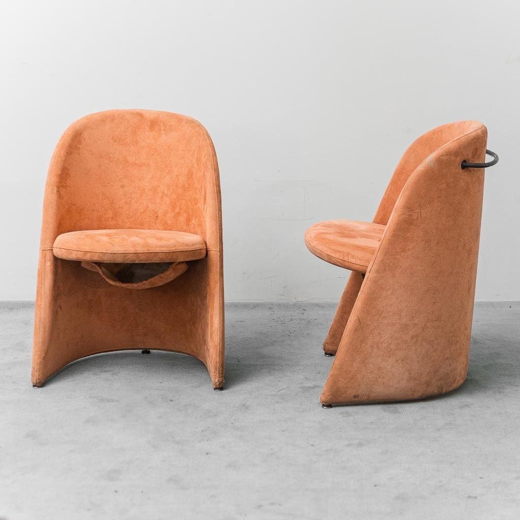 photo for sale Pair Of 1970s Vintage Modern Antique Folding Fabric Armchairs