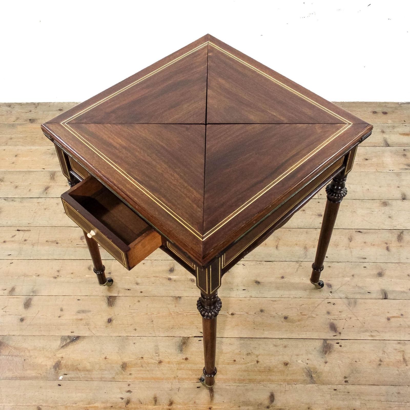 Antique Edwardian Brass Inlaid Envelope Card Table | Antique Table | Antique Side Table | Antique Games Table photo 650.0