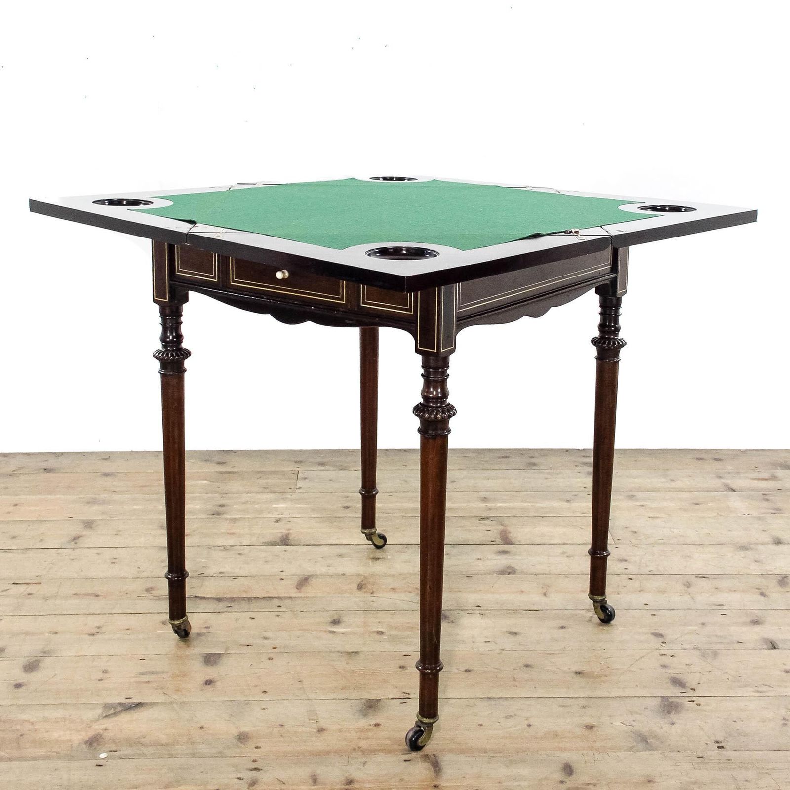 Antique Edwardian Brass Inlaid Envelope Card Table | Antique Table | Antique Side Table | Antique Games Table photo vinterior