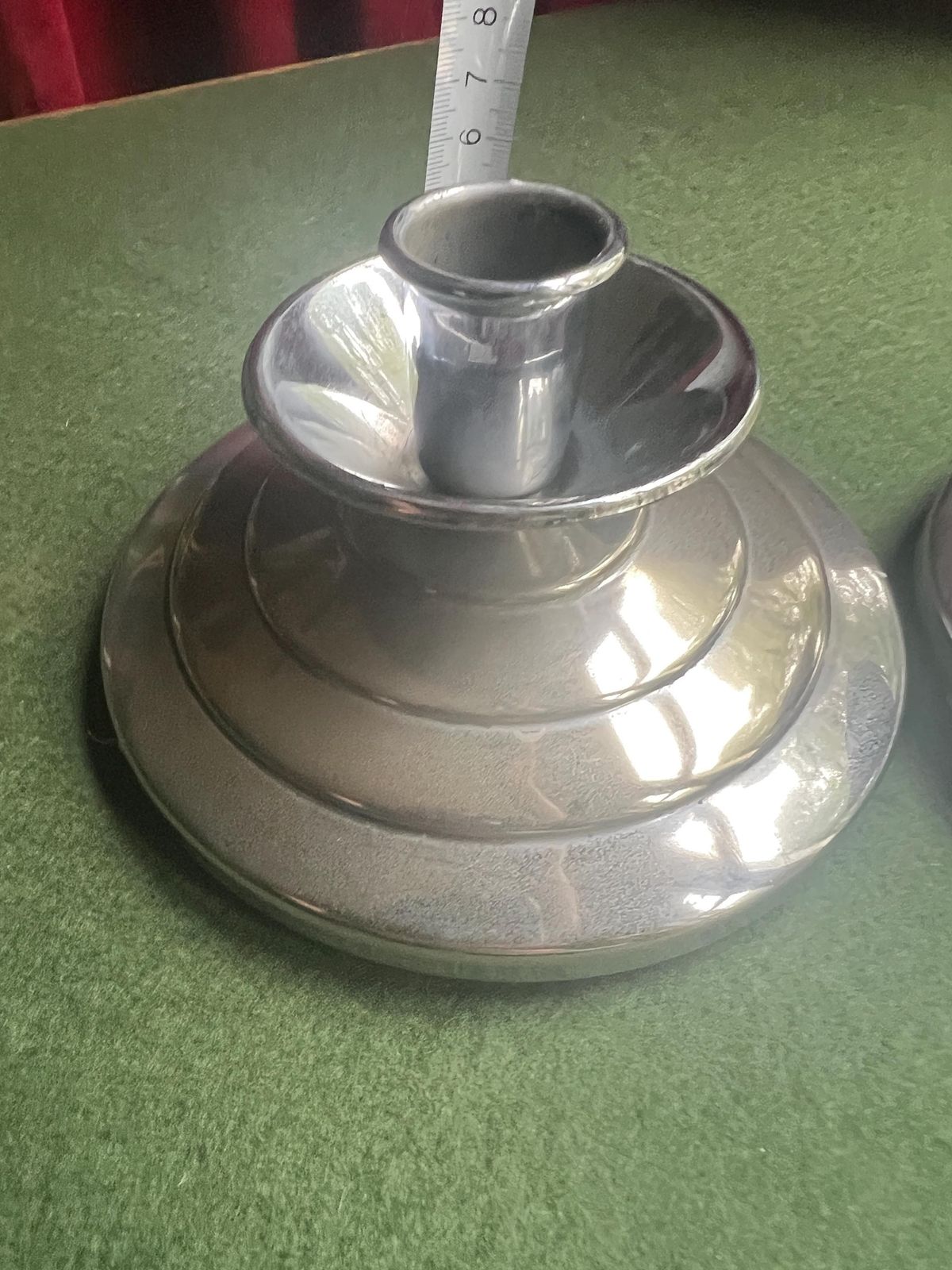 Pair Of Art Deco Style Silver Tone Candlesticks. Stepped Design Metal Candle Holders. photo 52.0