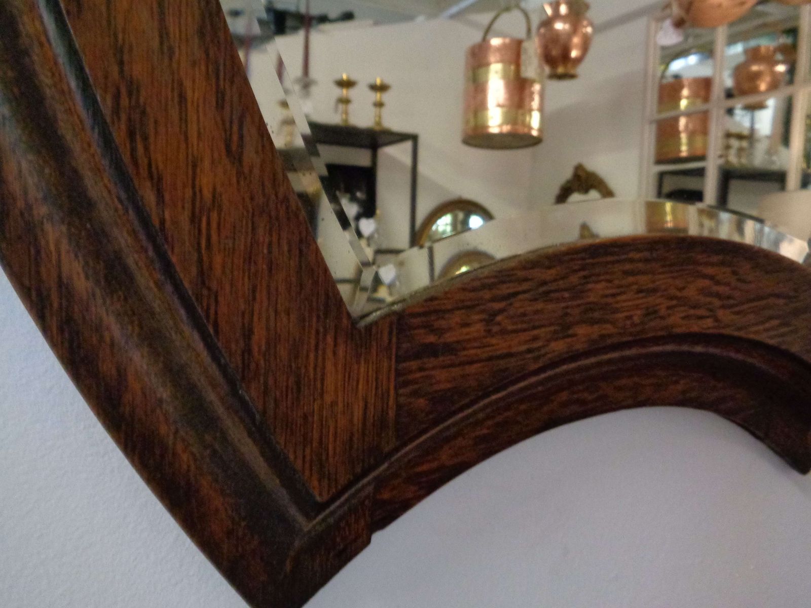 Antique Oak Framed 'Horseshoe' Bevelled Mirror photo Home Decor