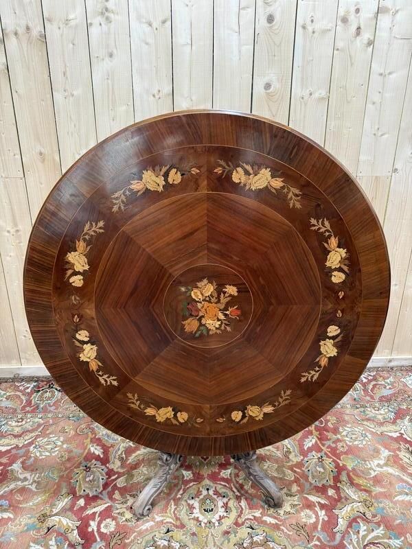 Table à Manger   Guéridon Basculant En Marqueterie De Style Napoléon III photo vintage