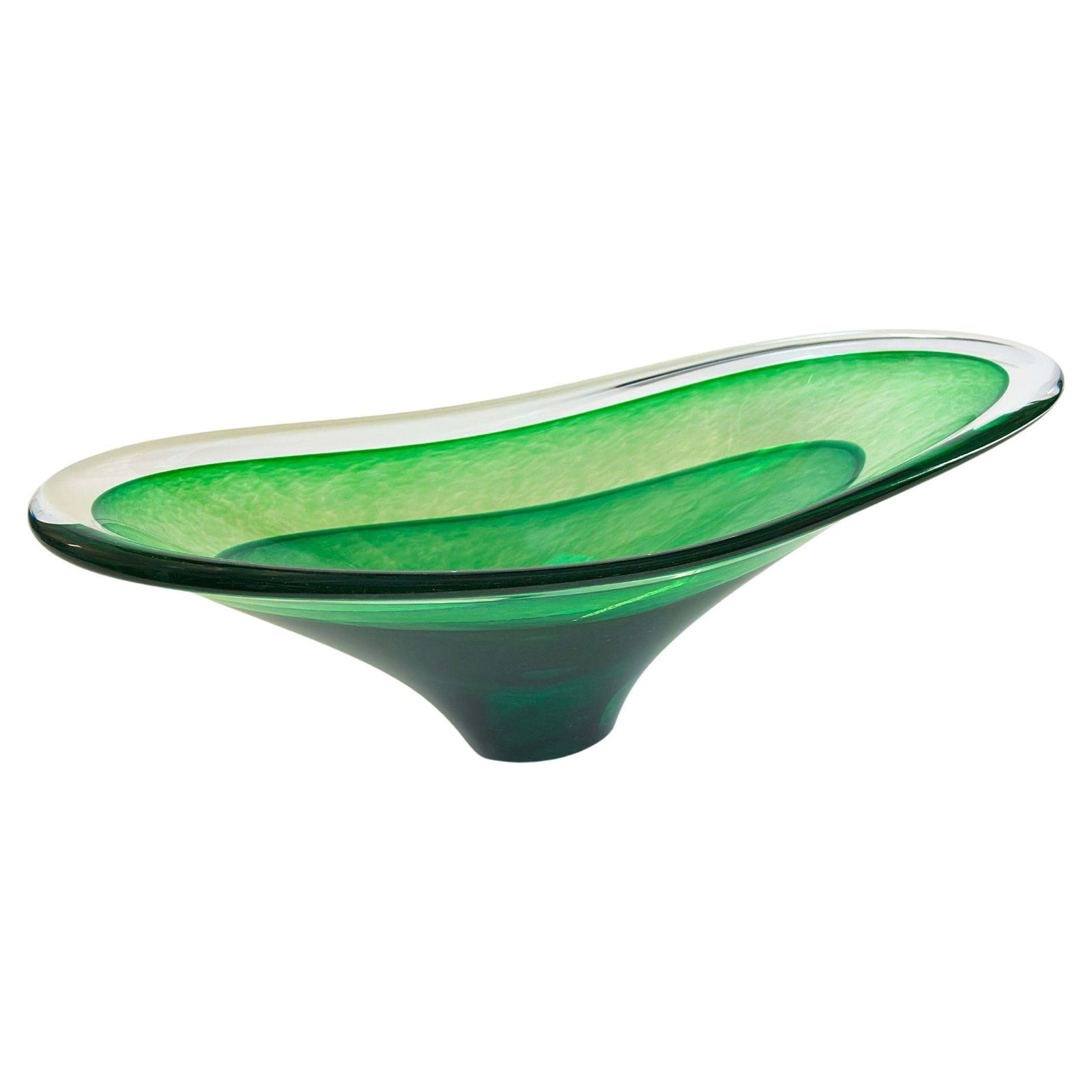 Green Art Glass Oval Centrepiece Bowl By Richard Glass, Teign Valley, 2000s