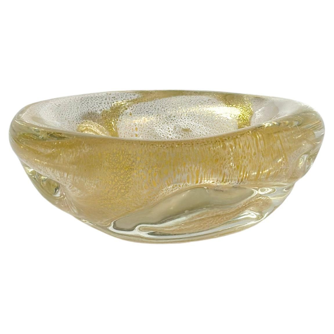 Small Gold Murano Glass Freeform Shaped Bowl By Archimede Seguso, Italy, 1980s