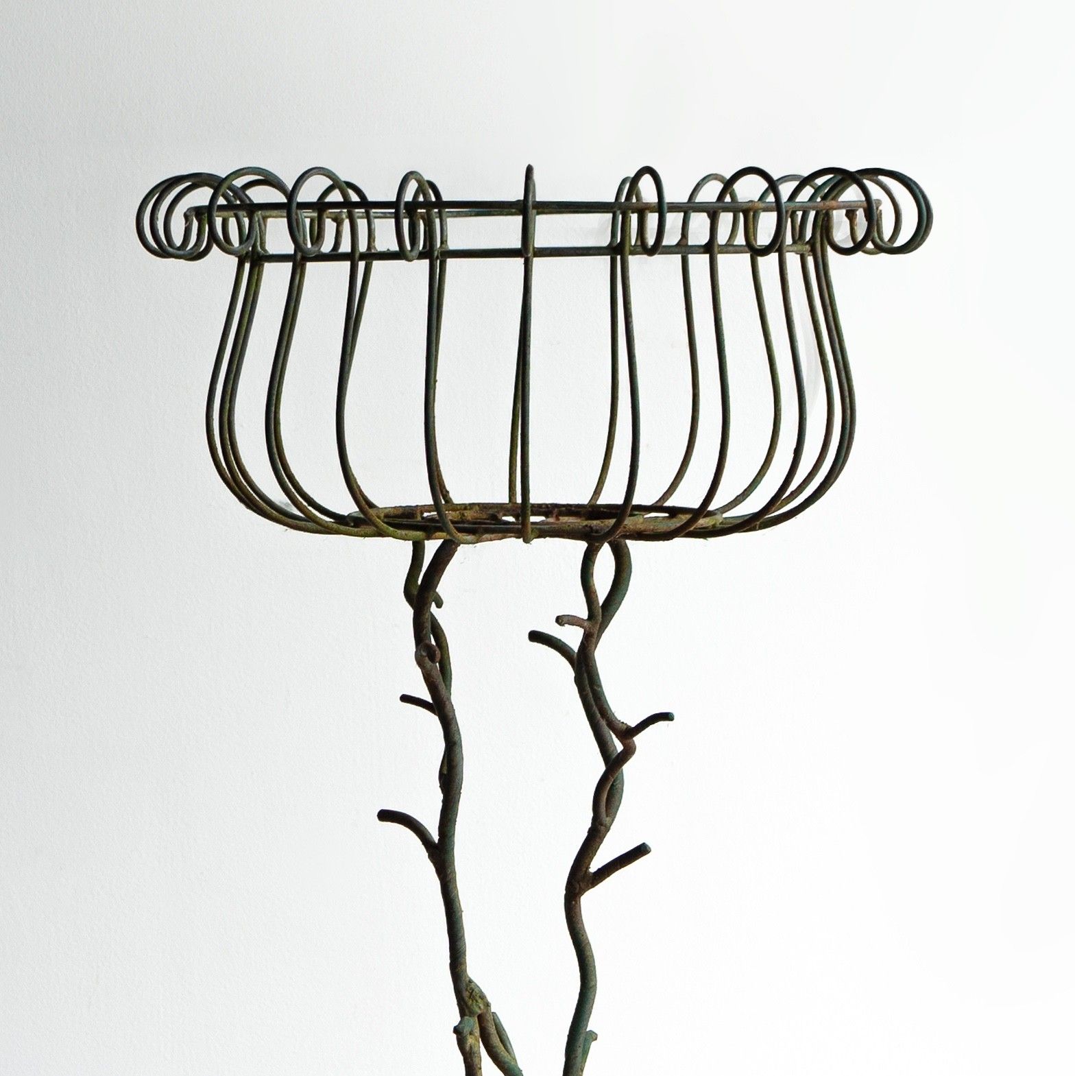 Pair Of Antique French Faux Bois Wrought Iron & Wirework Plant Stand Jardiniere photo 1115.0