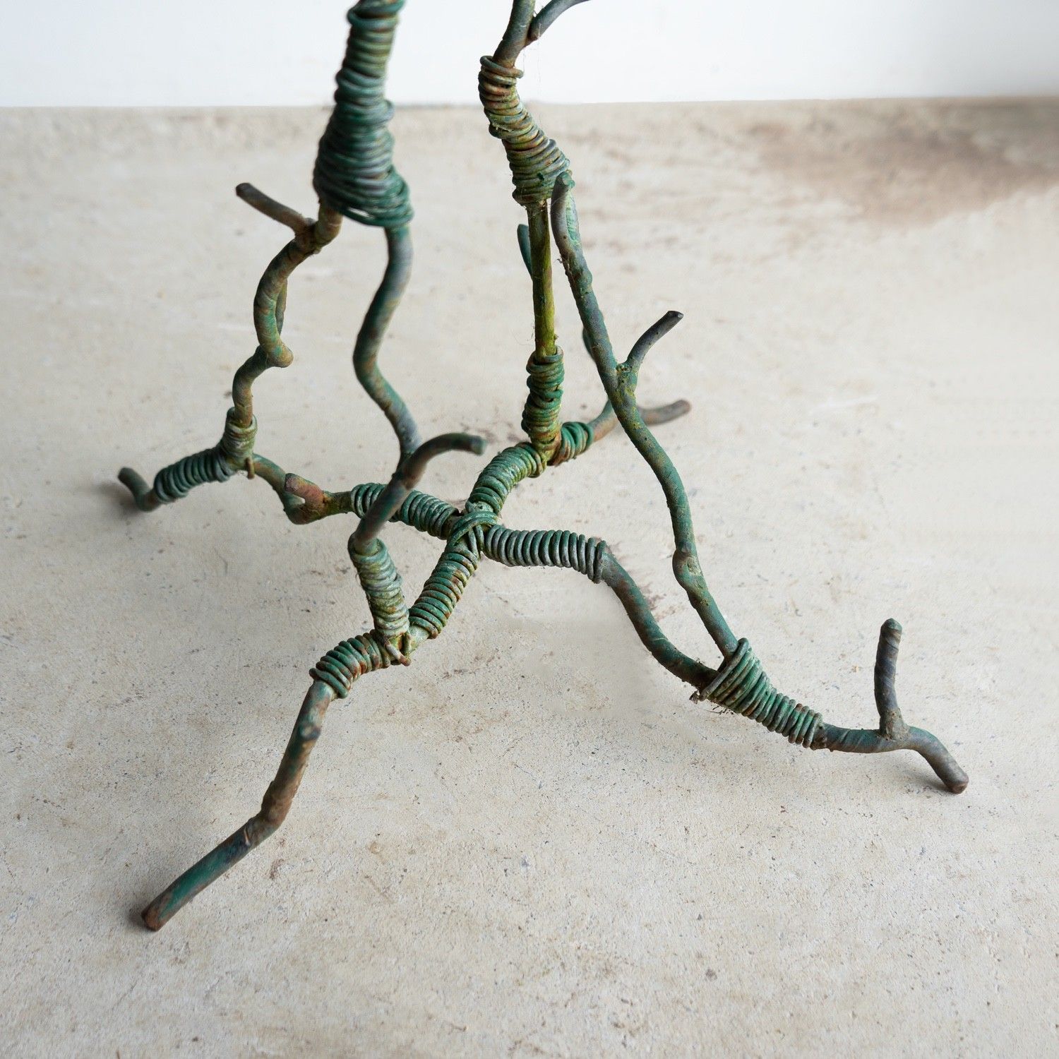 photo for sale Pair Of Antique French Faux Bois Wrought Iron & Wirework Plant Stand Jardiniere