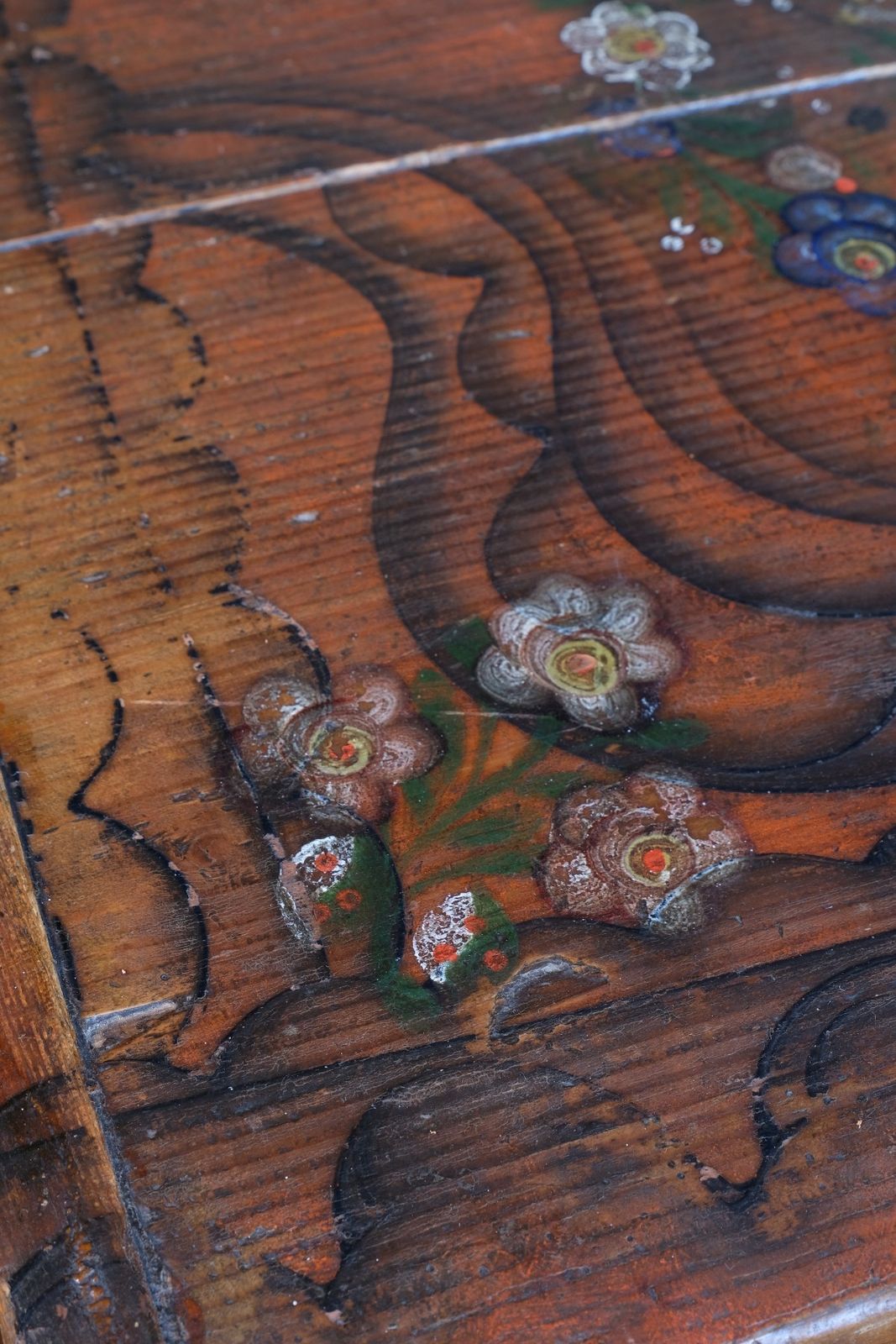 Late 18th Century Alpine Painted Pine Coffer | Continental Folk Art Chest photo furniture