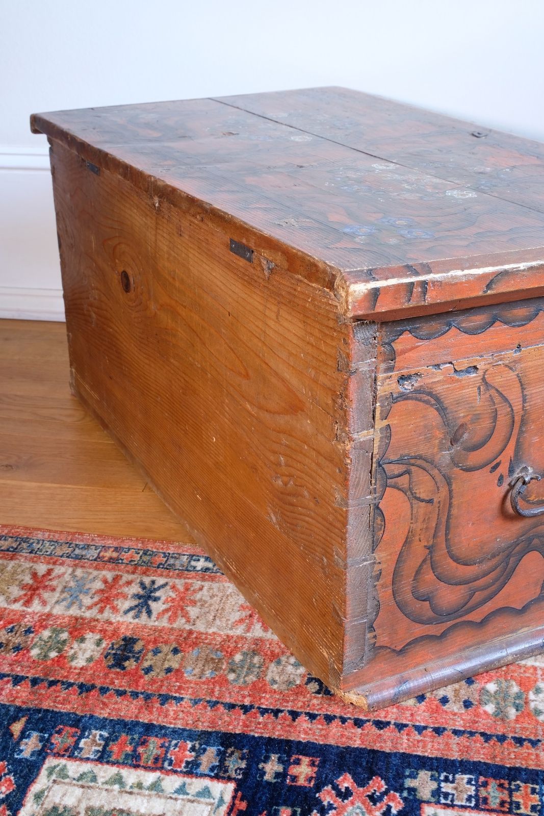 Late 18th Century Alpine Painted Pine Coffer | Continental Folk Art Chest photo vintage
