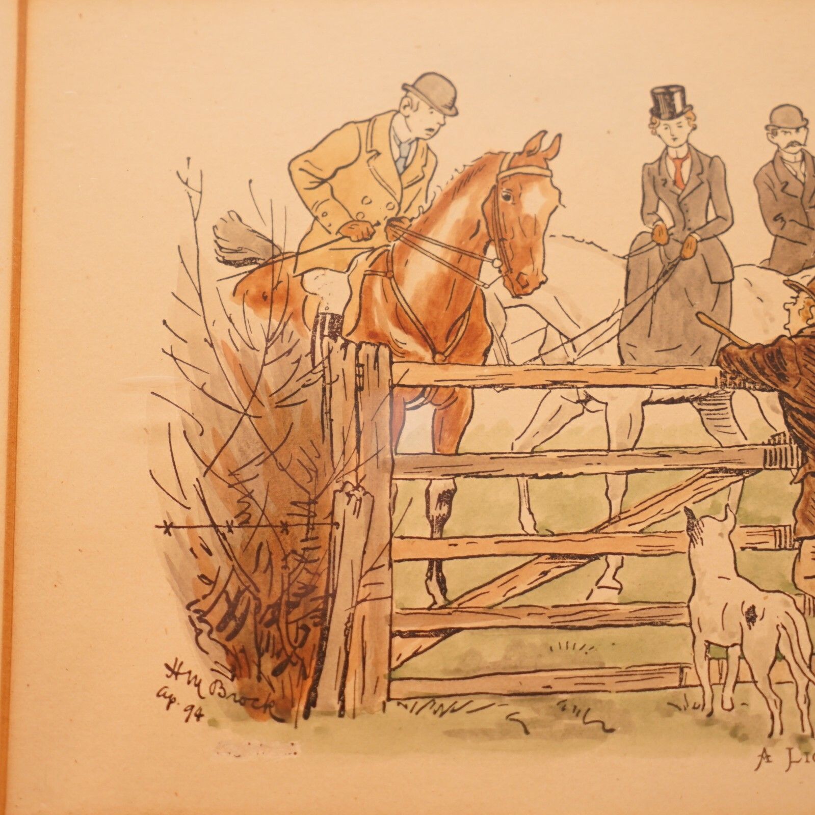 photo for sale Pair Of 1894 Watercolour Paintings By H Brock Univited Guest, A Lion In The Path