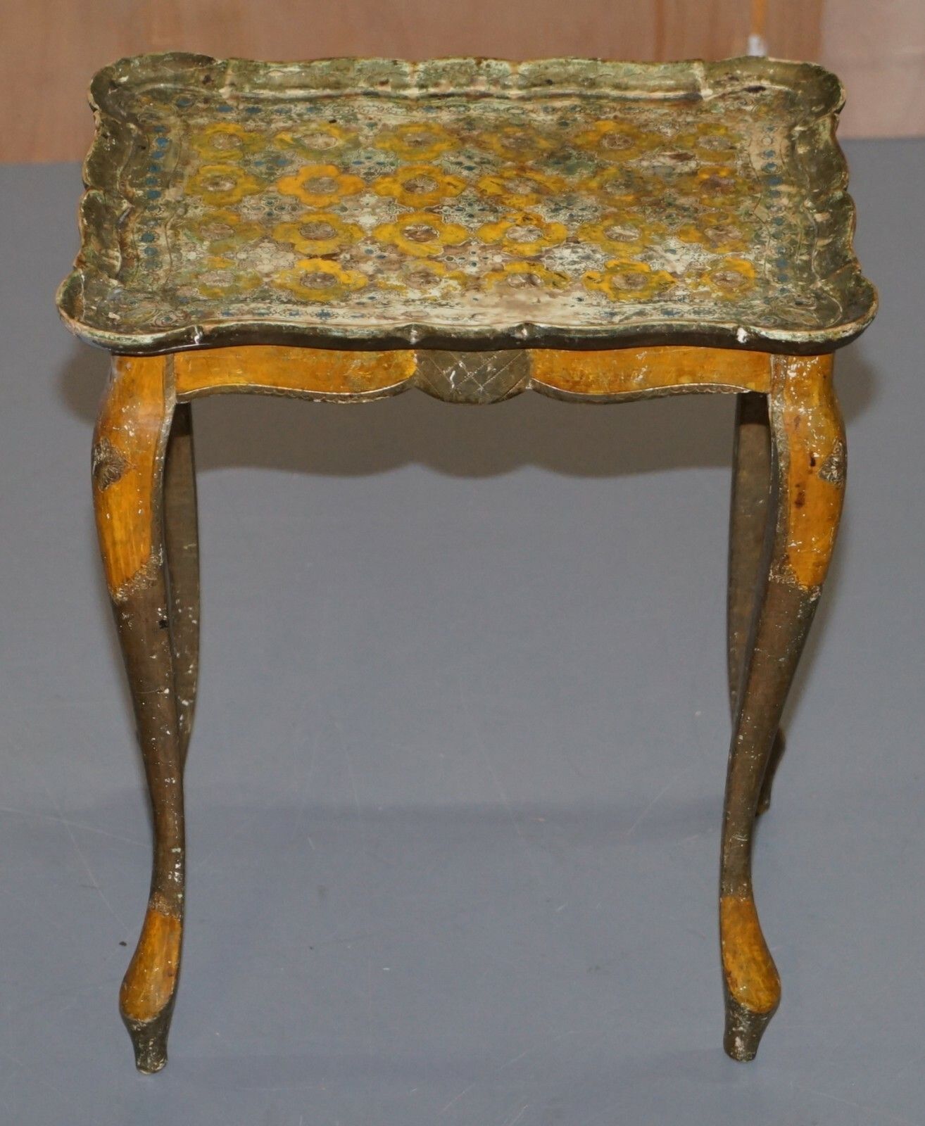 Nest Of Three G Serraglini Firenze Tables Made In Italy Hand Painted Distressed photo vintage