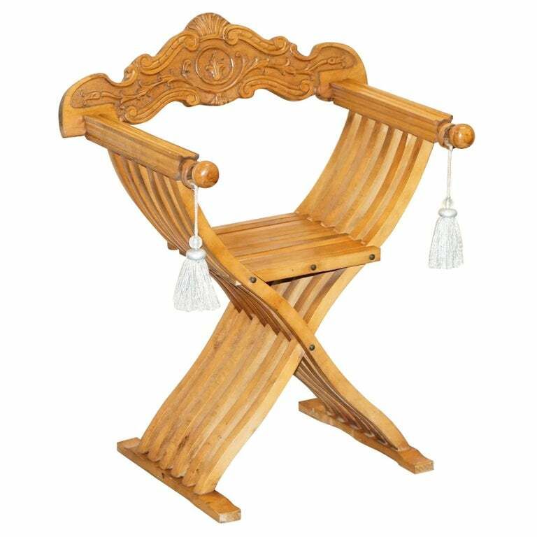 One Two Folding Savonarola Armchairs With Silk Hanging Tassels Well Carved