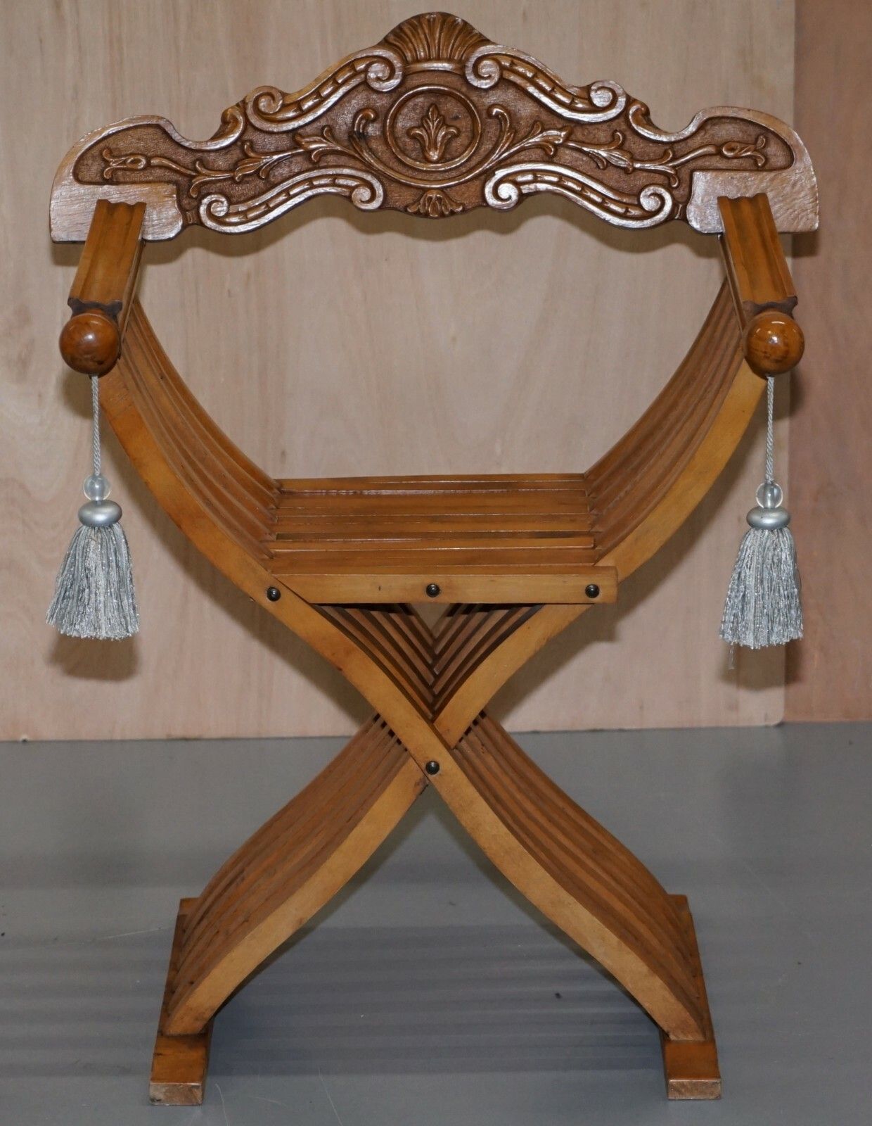 One Two Folding Savonarola Armchairs With Silk Hanging Tassels Well Carved photo furniture