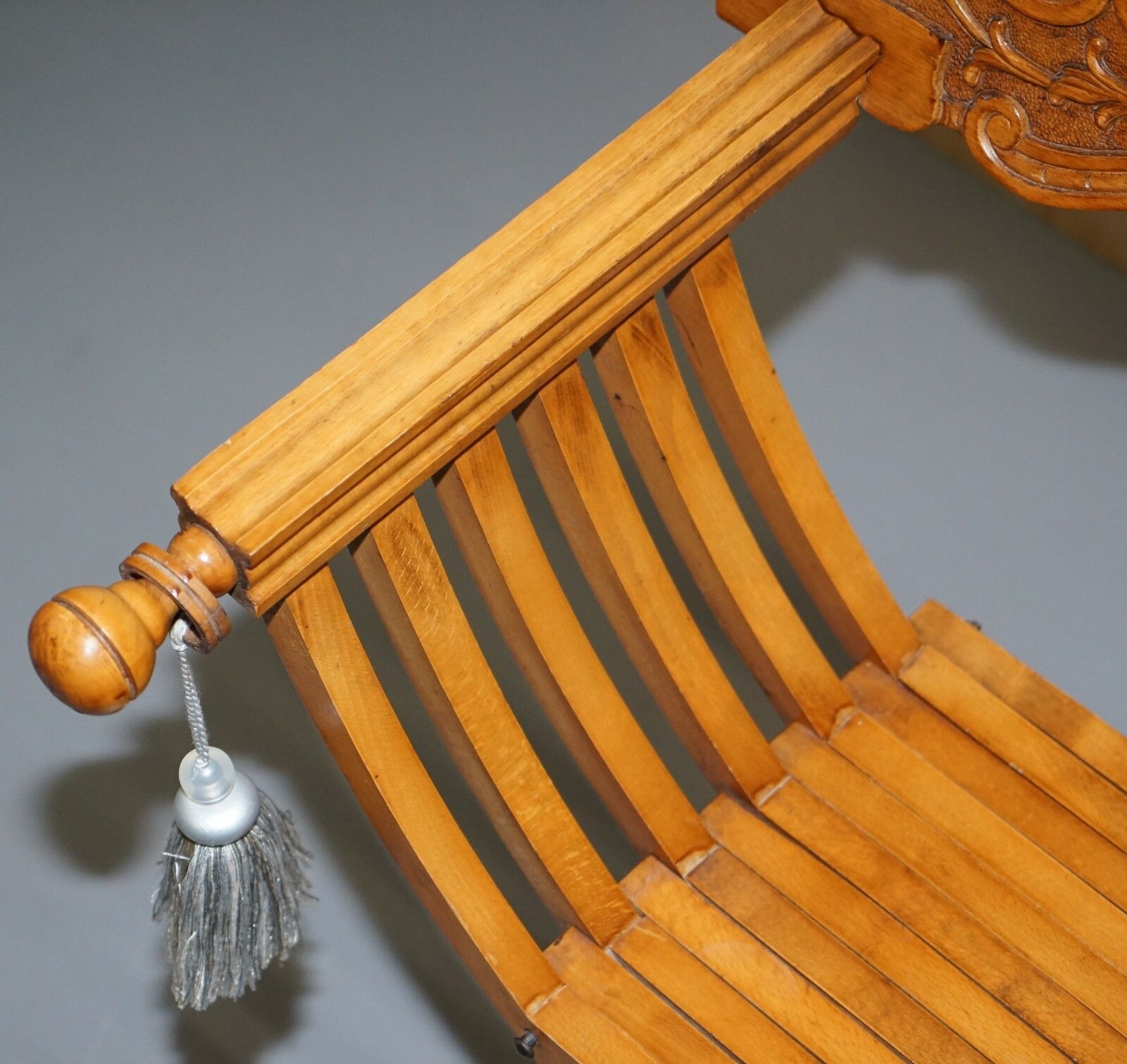 One Two Folding Savonarola Armchairs With Silk Hanging Tassels Well Carved photo buy