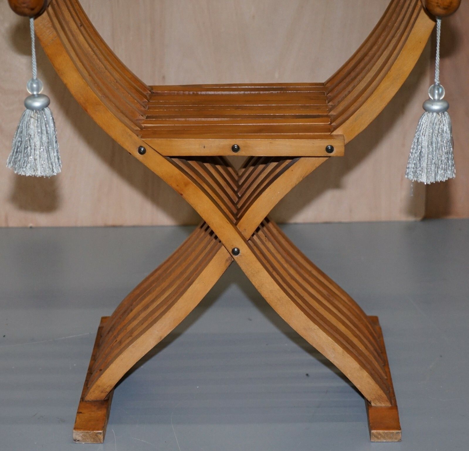 One Two Folding Savonarola Armchairs With Silk Hanging Tassels Well Carved photo vintage