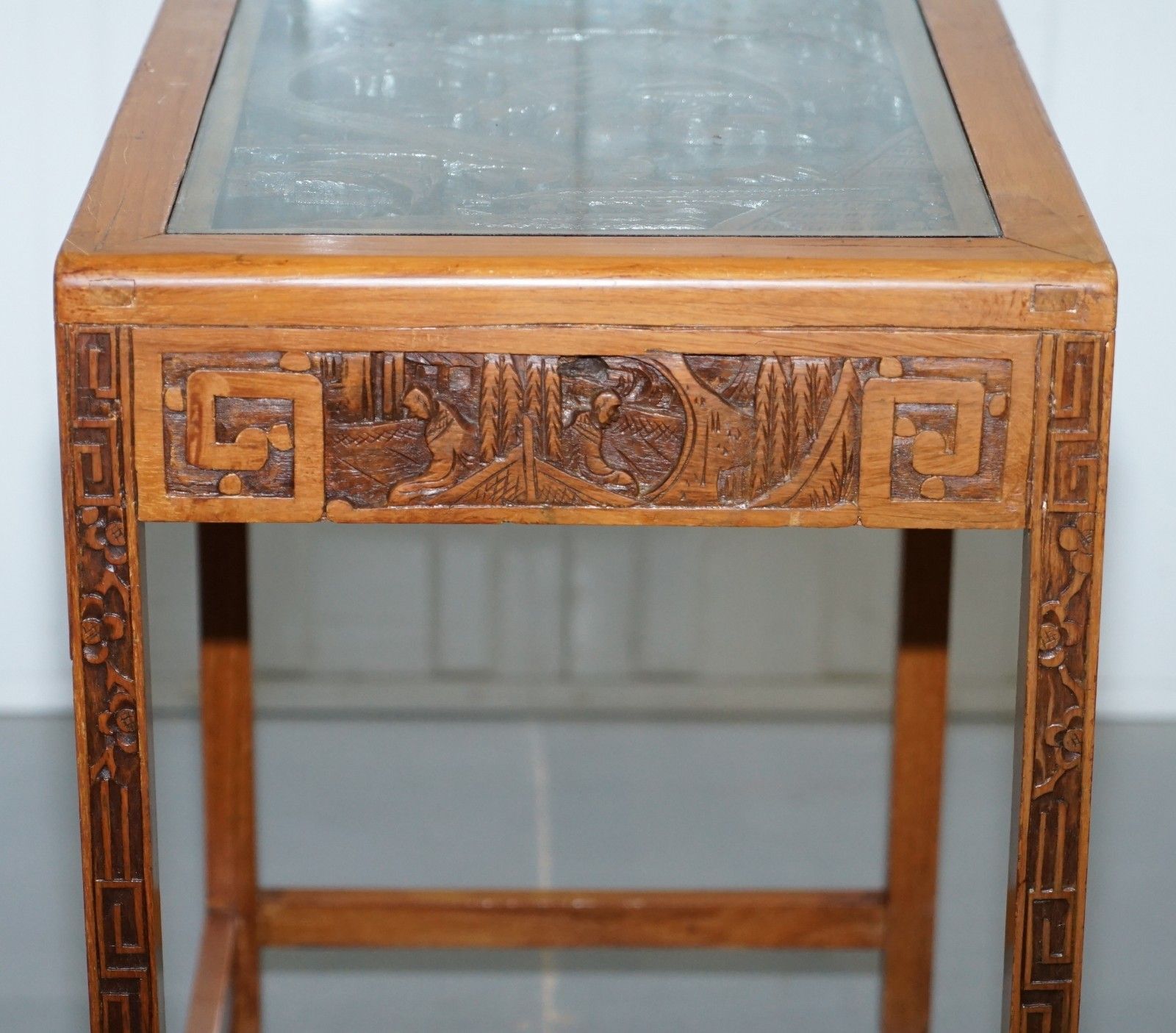 Carved Nest Of Chinese Tables Depicting Scenes Of Noblemen Dragon Boat Flowers photo Furniture