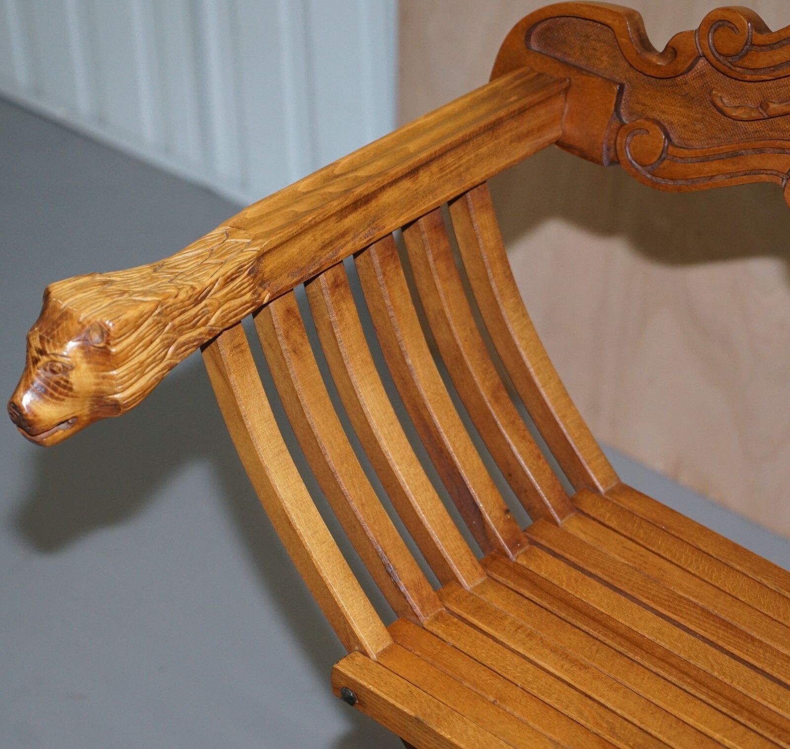 One Two Decorative Folding Savonarola Armchairs With Lion Head Well Carved Arms photo Furniture