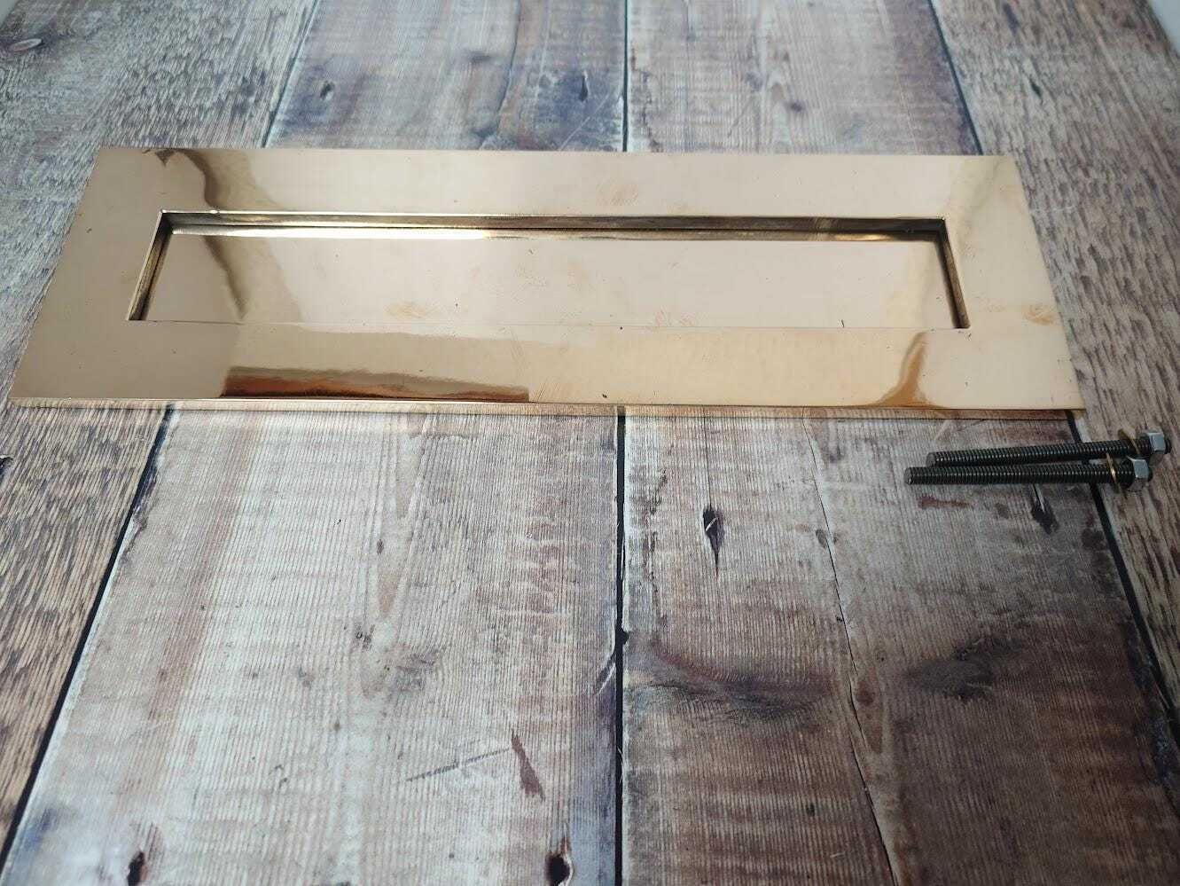 Very Large Polished Brass Door Letter Box Slot, Heavy Rose Brass Door Mail Slot photo buy