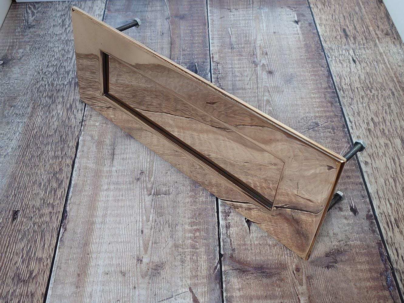 Very Large Polished Brass Door Letter Box Slot, Heavy Rose Brass Door Mail Slot photo Home Fixtures