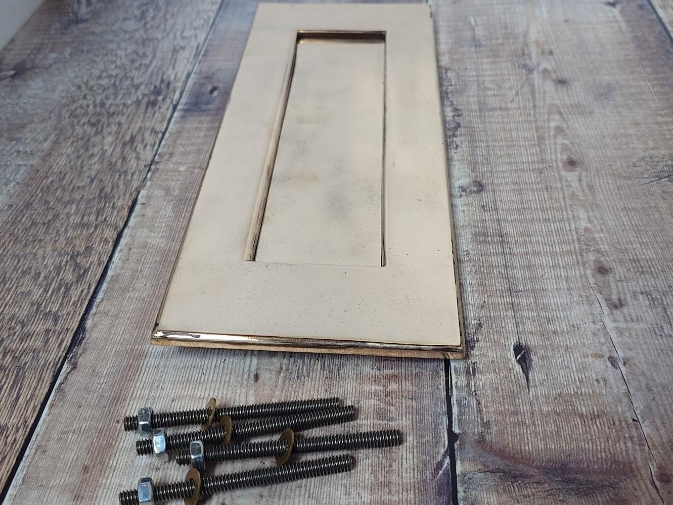 Very Large Polished Brass Door Letter Box Slot, Heavy Rose Brass Door Mail Slot photo vintage