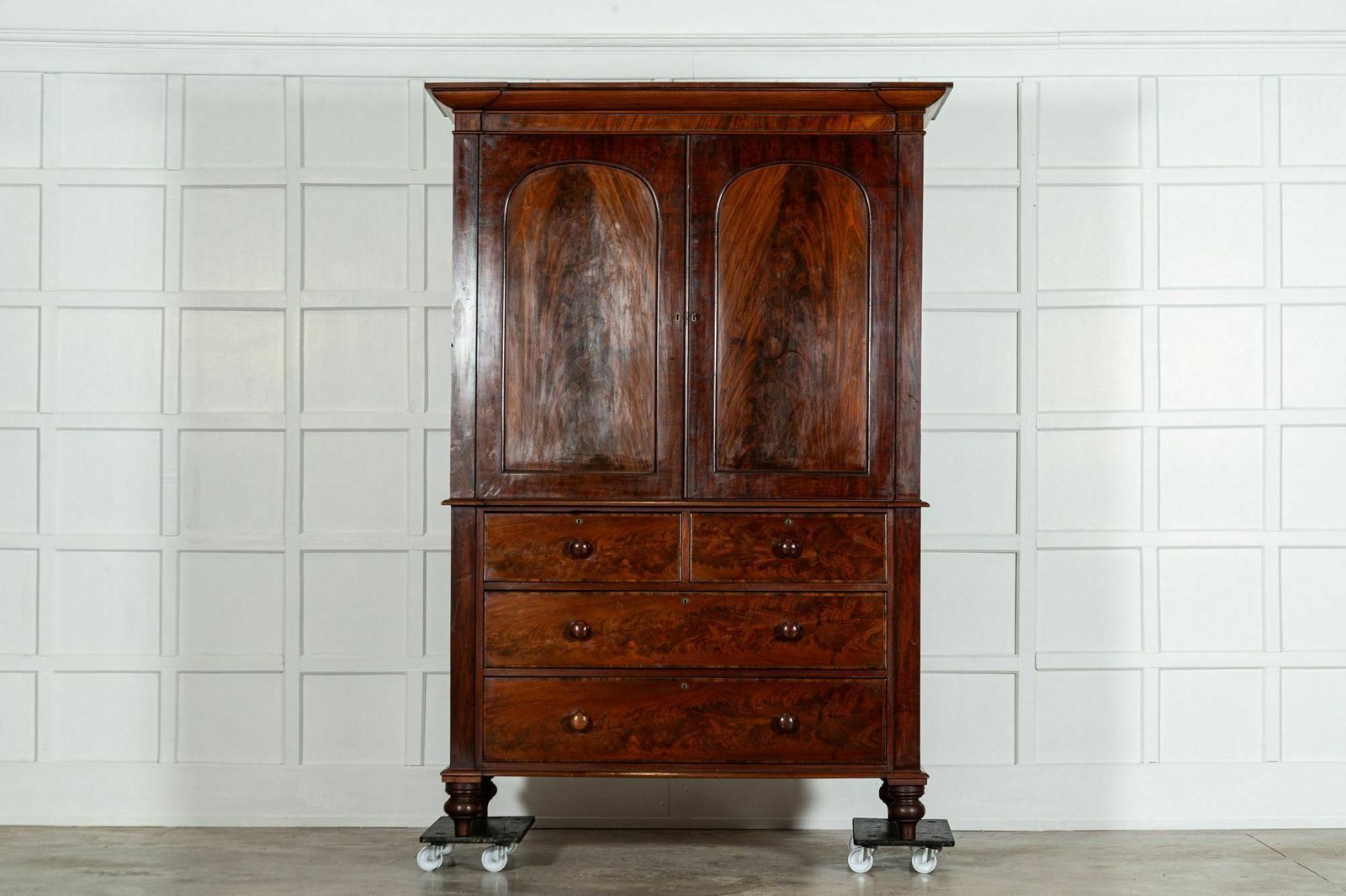 Large English Regency Mahogany Linen Press