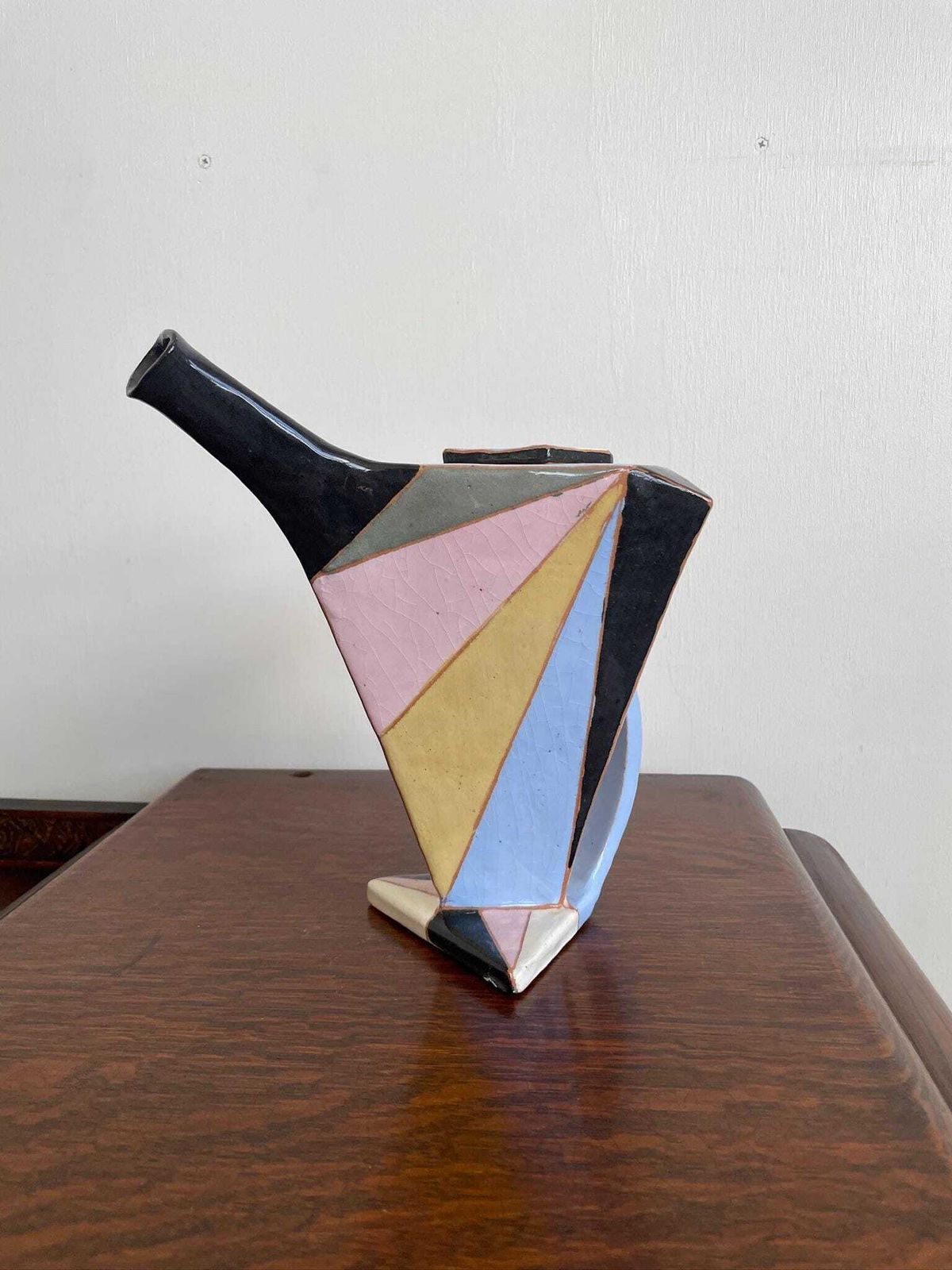 Vintage 80s Art Deco Inspired Ceramic Teapot Multi Coloured Influenced By Clarice Cliff