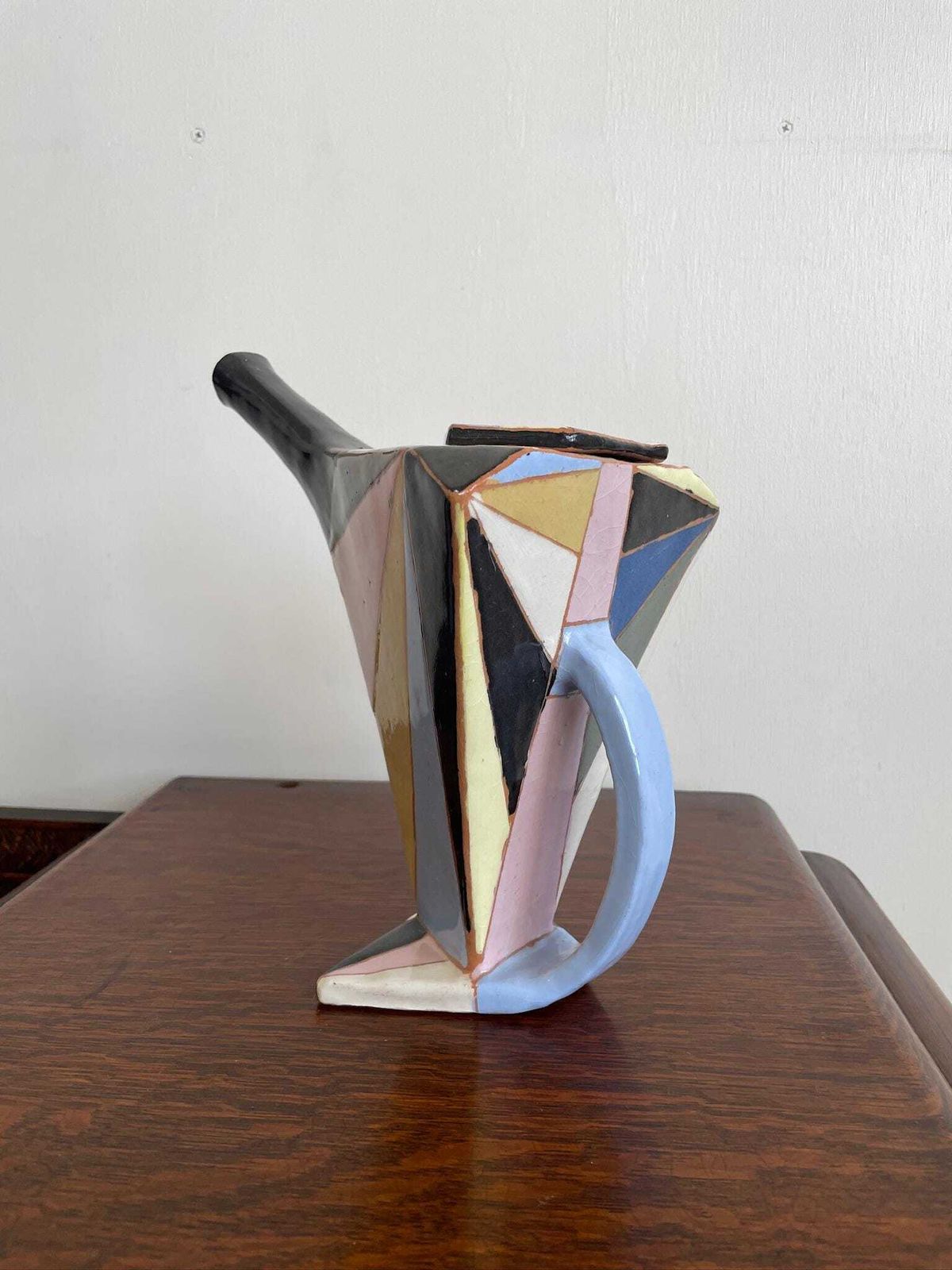 Vintage 80s Art Deco Inspired Ceramic Teapot Multi Coloured Influenced By Clarice Cliff photo furniture