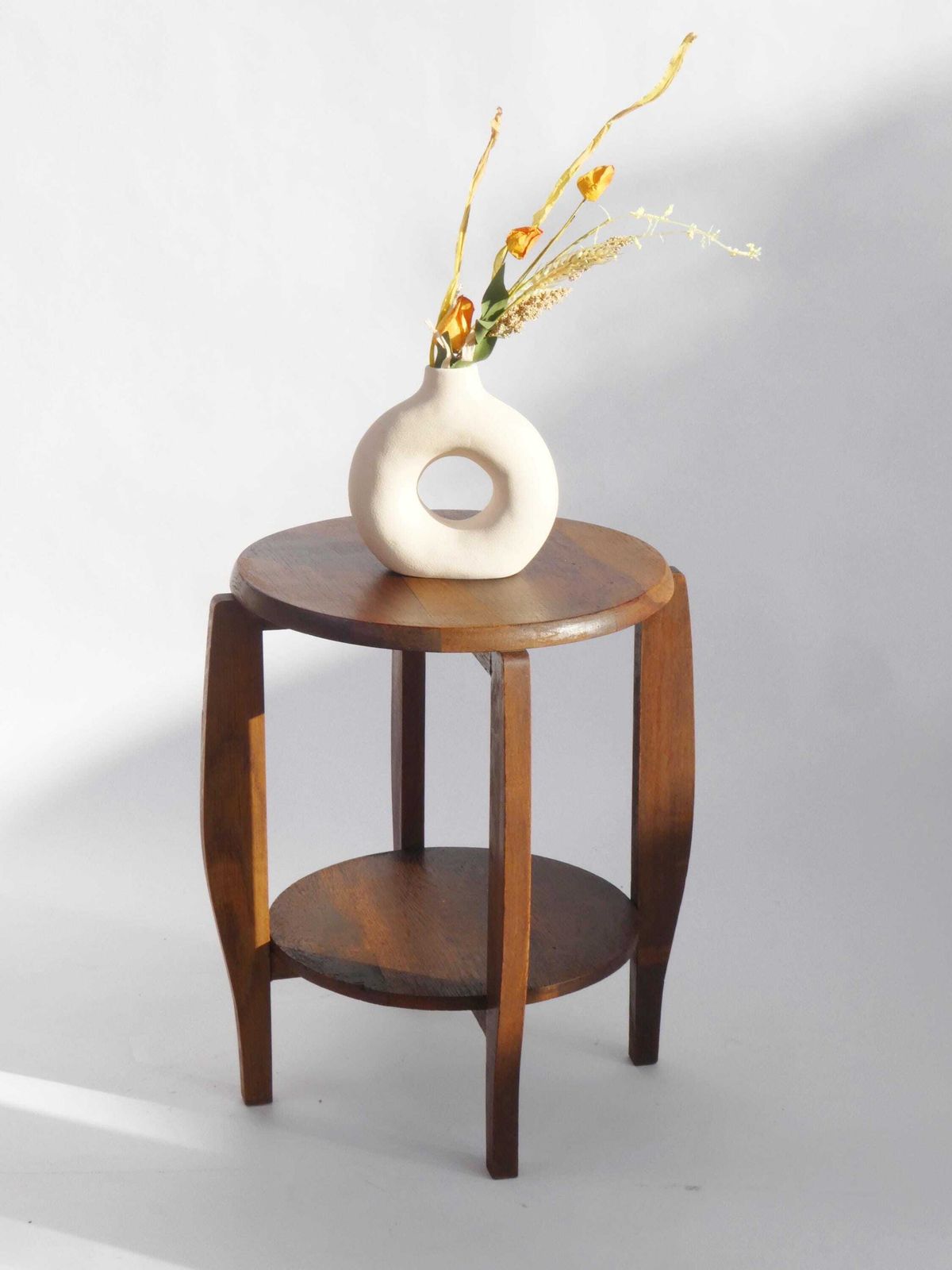 Antique Art Deco Two Tiered Oak Side Table, Amsterdam School Plant Stand photo Home Decor