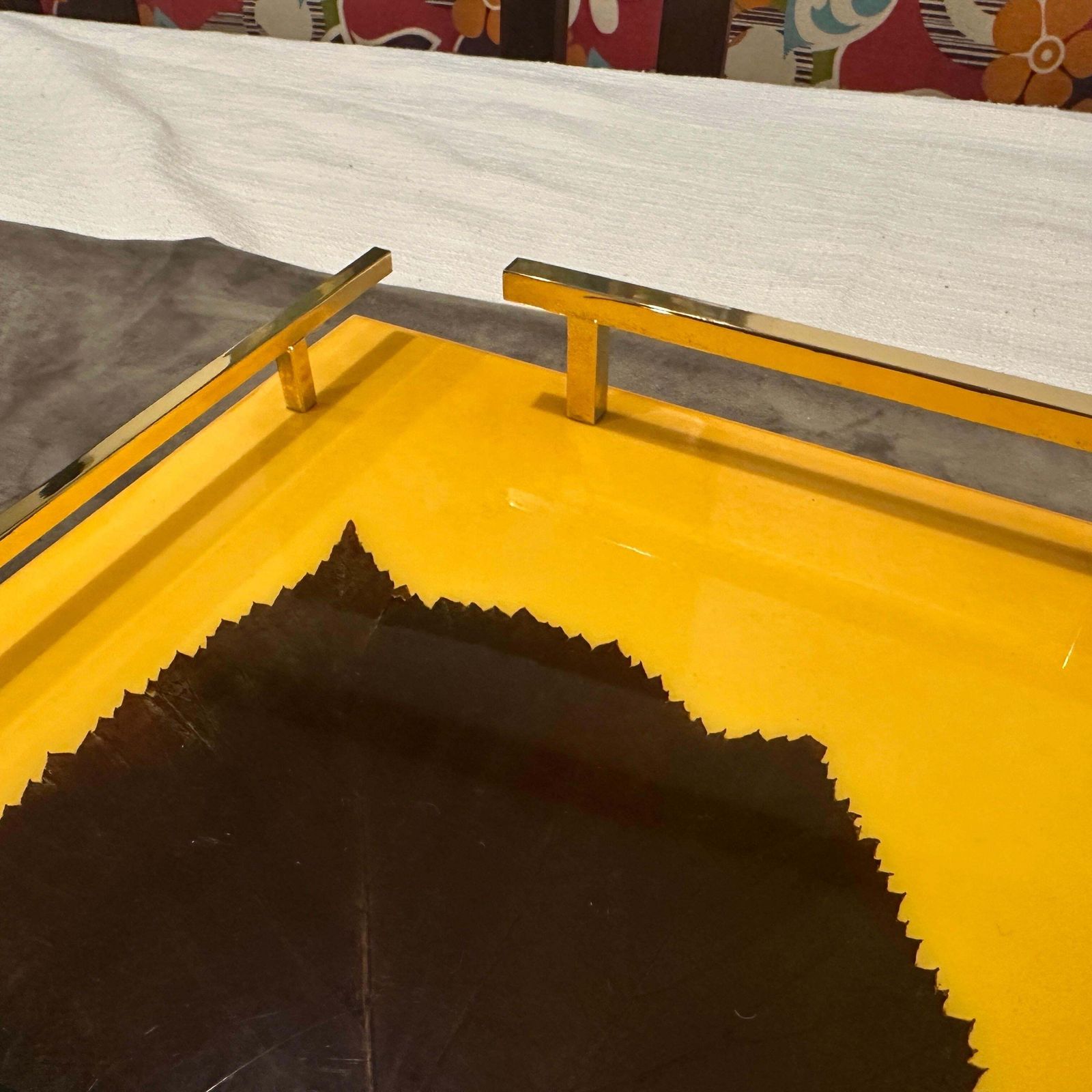 photo for sale 1960s Mid Century Modern Lacquered Wood And Brass Italian Serving Tray