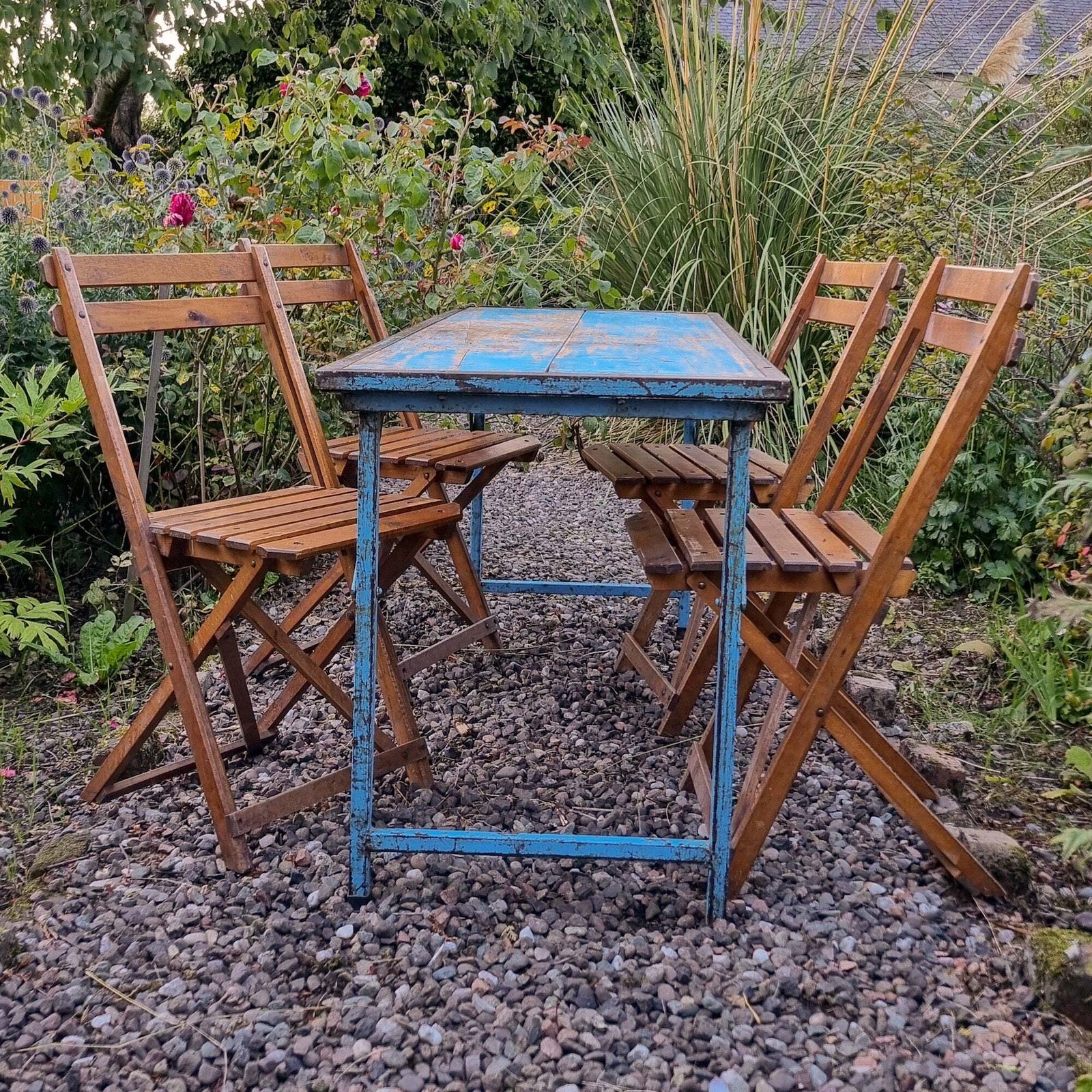Set Of 4 Vintage Wooden Folding Chair   Slatted photo furniture