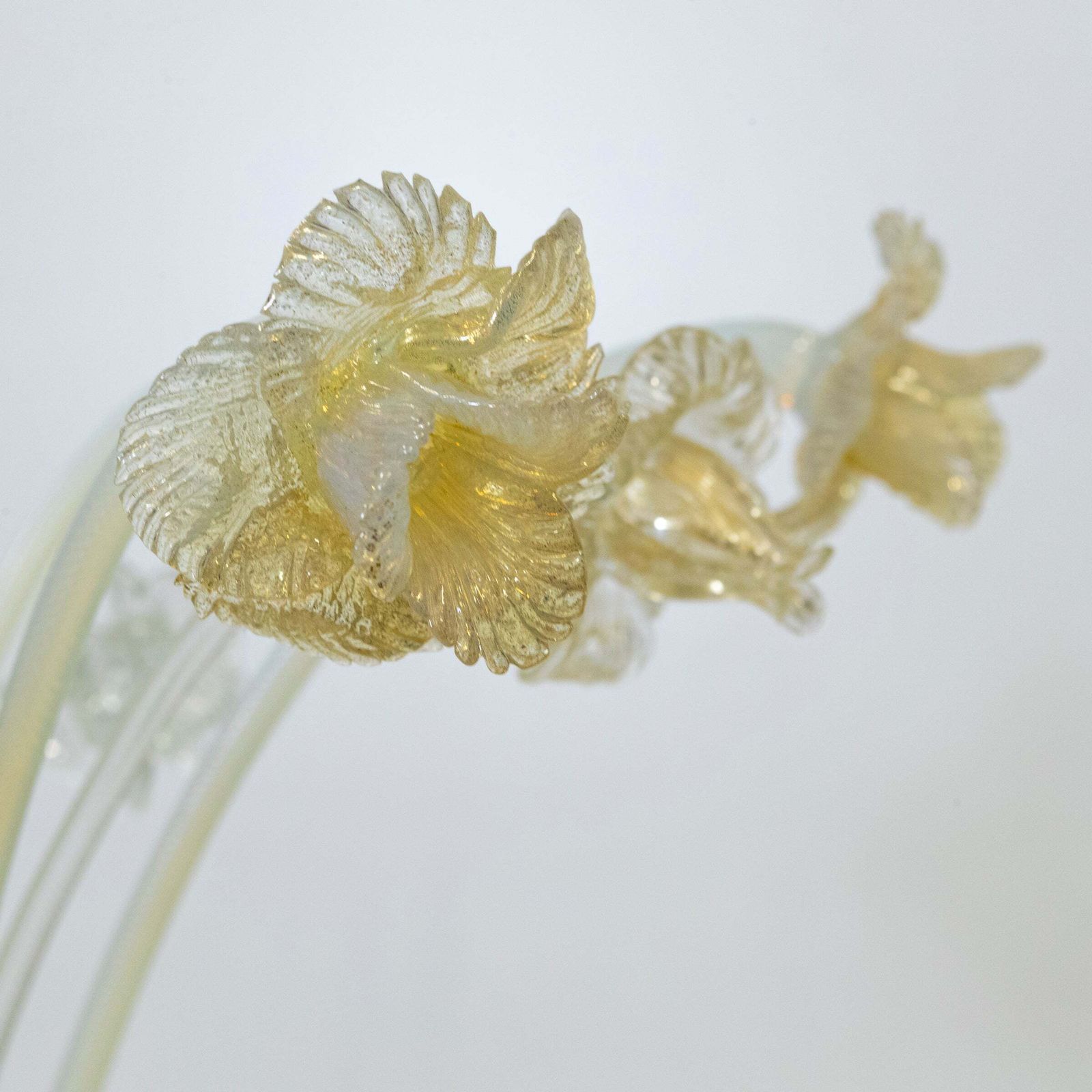 Large Murano Glass White & Gold Chandelier | Floral Venetian Light photo for sale