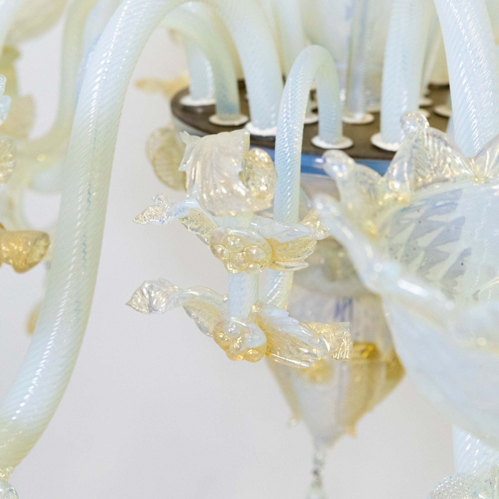 photo for sale Large Murano Glass White & Gold Chandelier | Floral Venetian Light