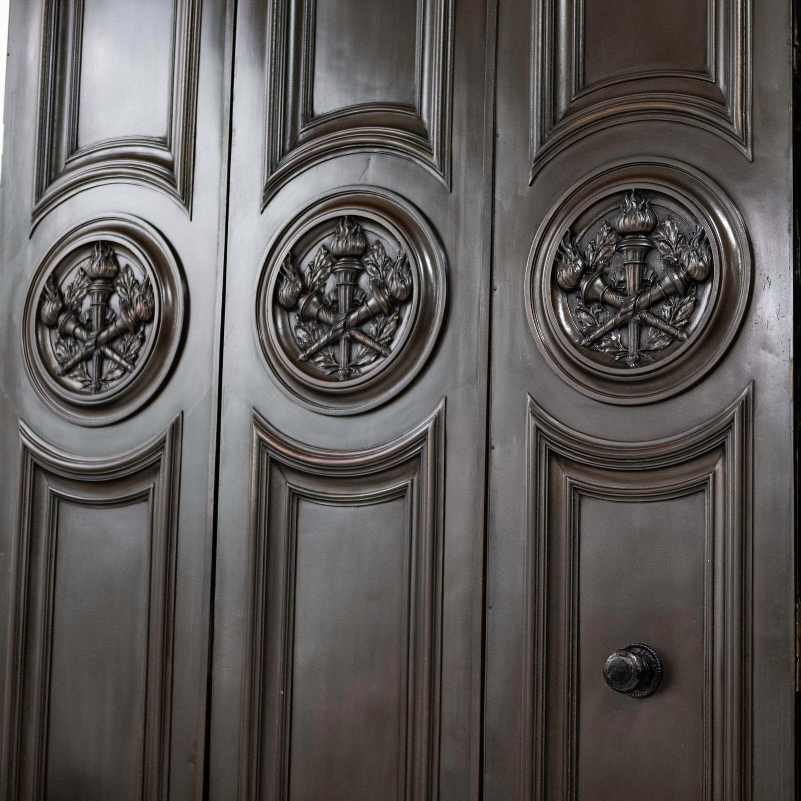 Monumental Bronze And Mahogany Entranceway Doors photo buy