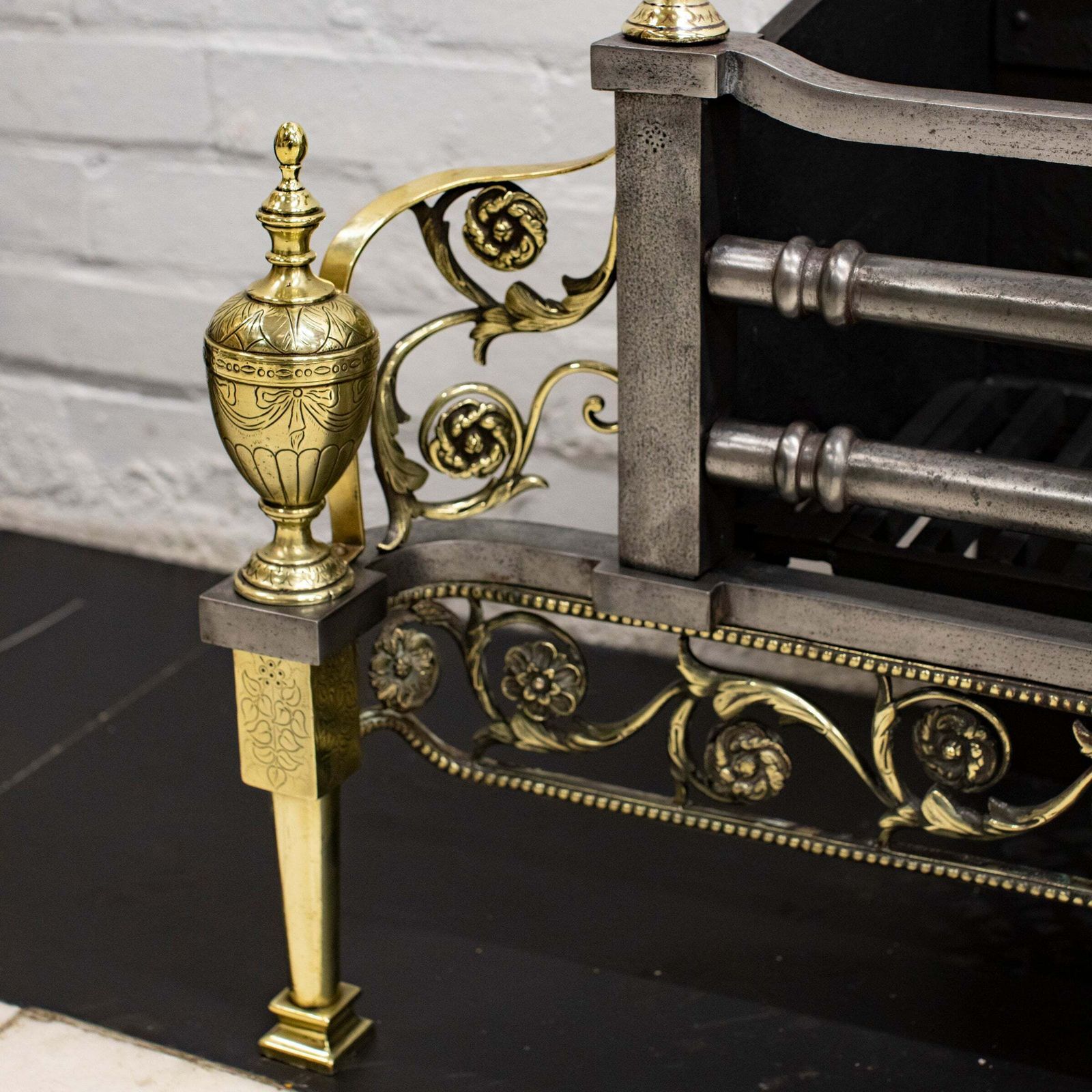 Reclaimed Polished Steel And Brass Cast Iron Fire Basket photo Home Fixtures