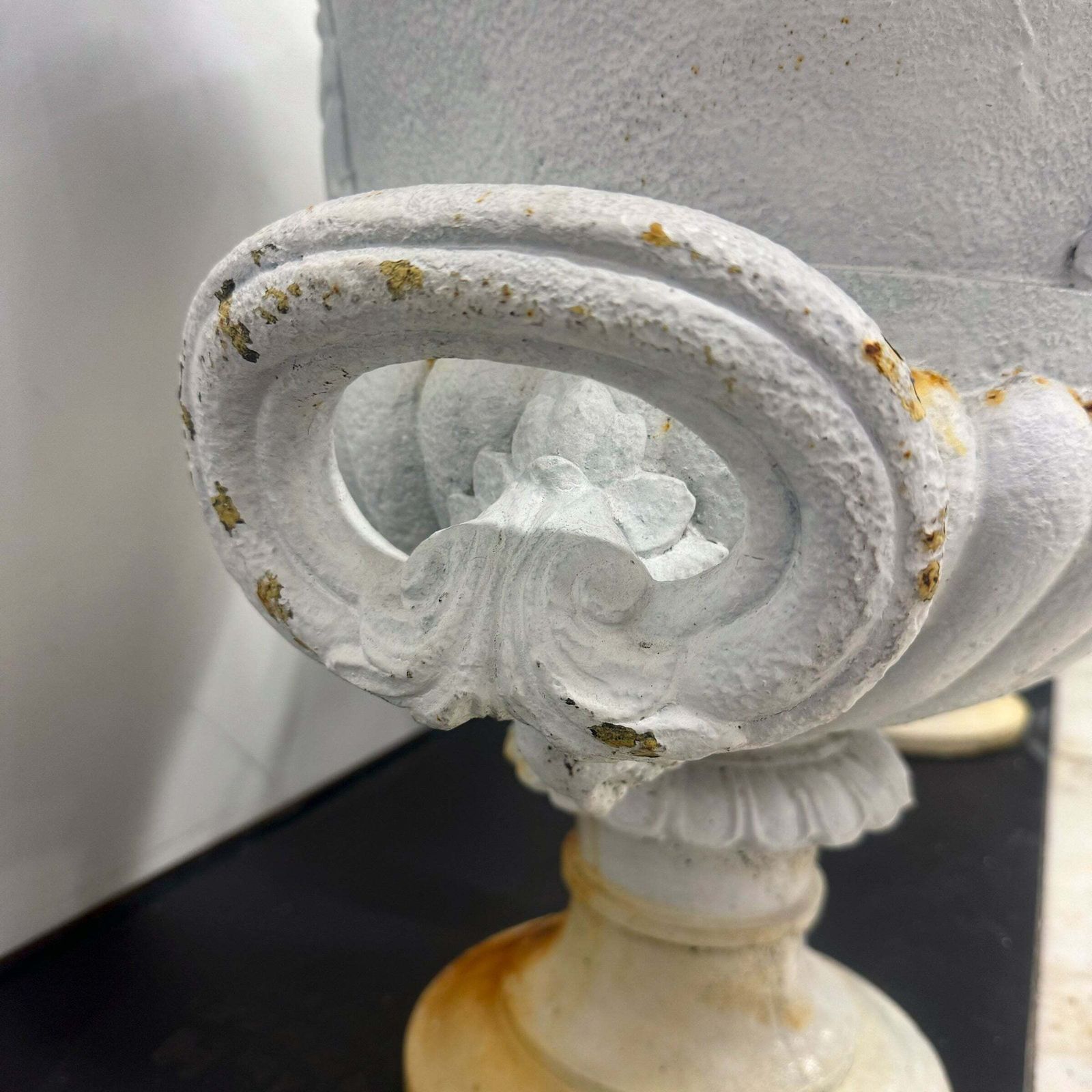 Pair Of Antique Campaign Cast Iron Urns photo vintage