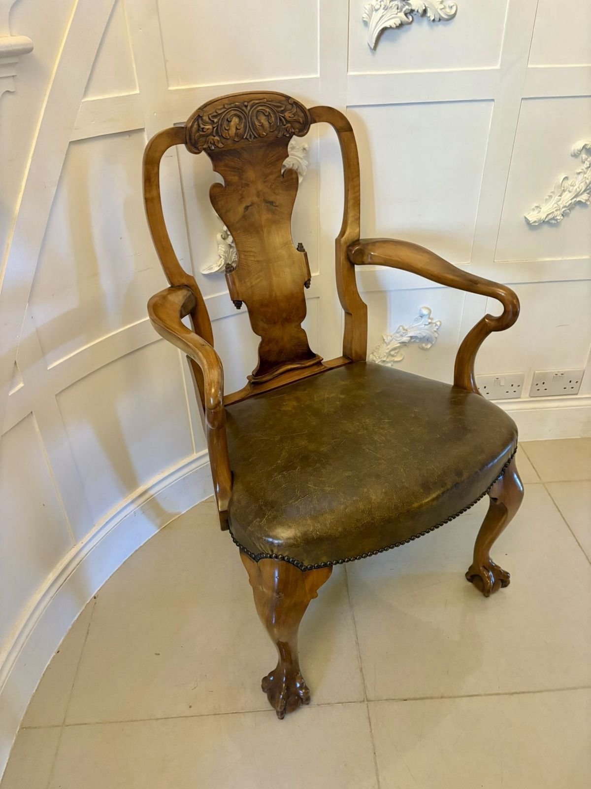 Outstanding Quality Antique 19th Century Carved Walnut Office Chair