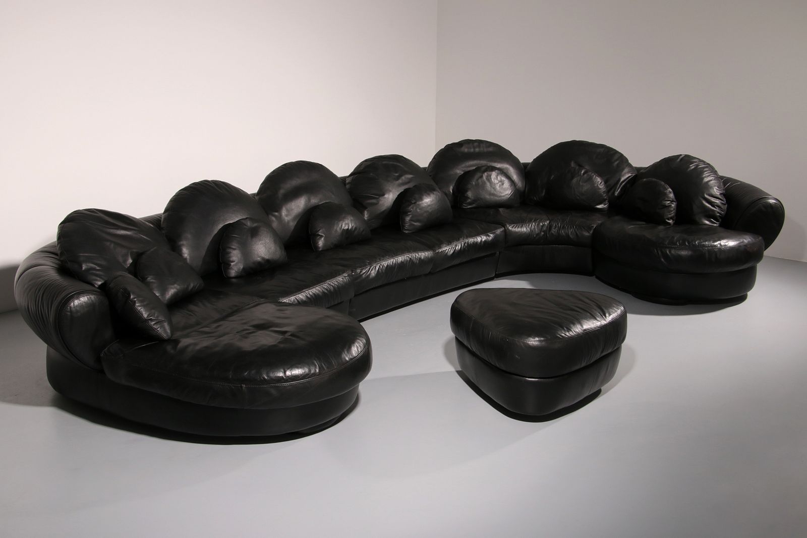 Organically Shaped Post Modern Sectional Sofa In Black Leather photo furniture