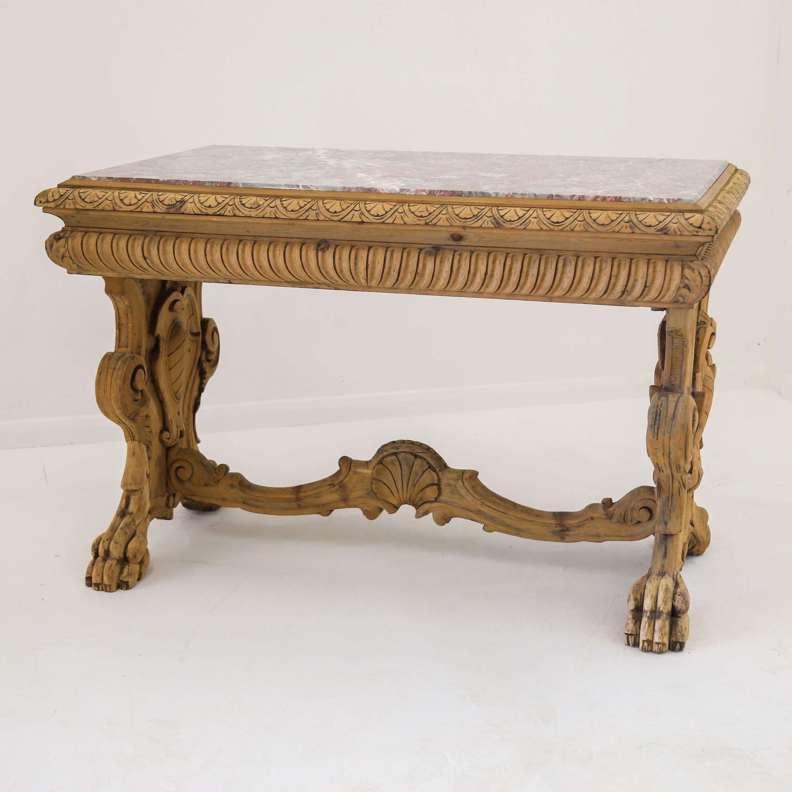 19th Century Italian Baroque Centre Table   European Walnut With Pink Salome Marble Top photo furniture
