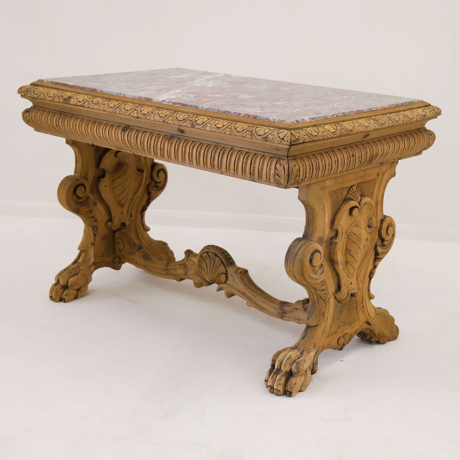 19th Century Italian Baroque Centre Table   European Walnut With Pink Salome Marble Top photo for sale