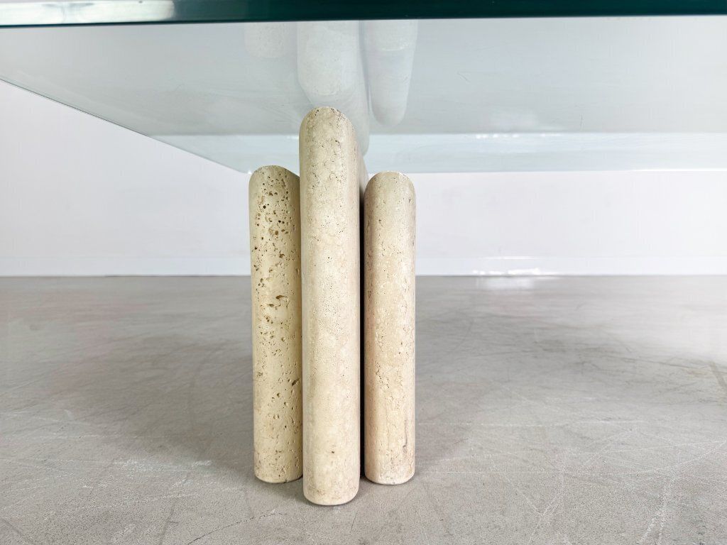 Original Midcentury Travertine Coffee Table Italy Glass Design photo buy