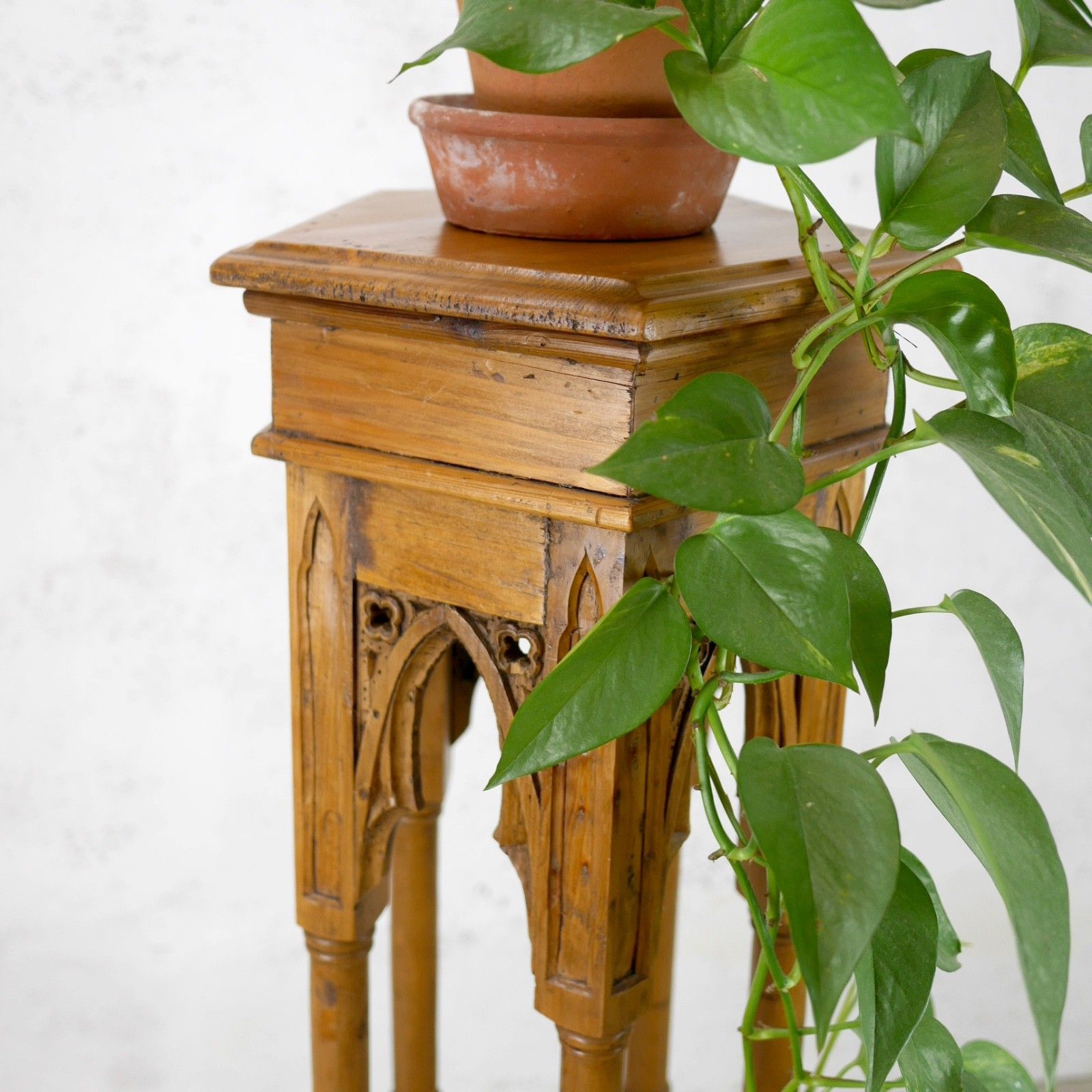 Tall Gothic Church Antique Pine Lamp Plant Columns Pedestal Stand  #102991 photo for sale