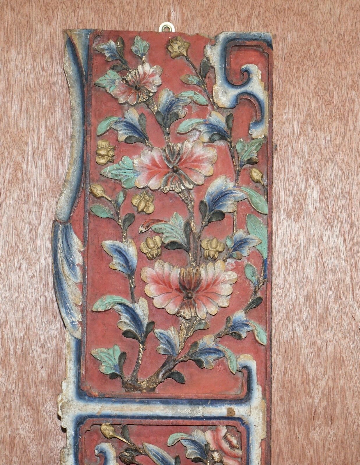Chinese Circa 1860 Antique Victorian Original Paint Carved Wood Wall Panel photo furniture