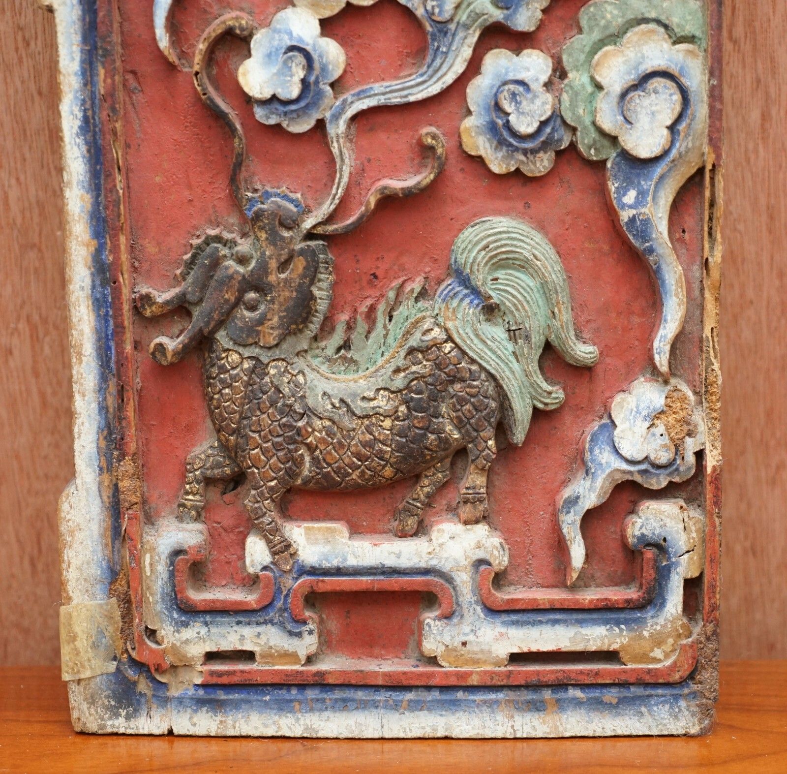 Chinese Circa 1860 Antique Victorian Original Paint Carved Wood Wall Panel photo 575.0