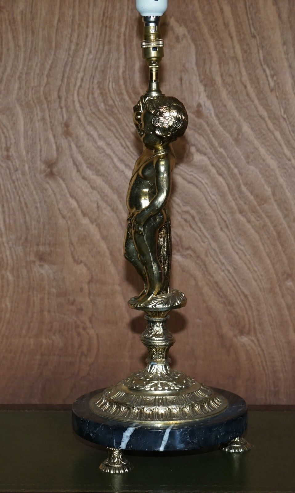 photo furniture Lovely Large Sized Circa 1940's Marble & Brass Lamp With Cherub Putti's Angel
