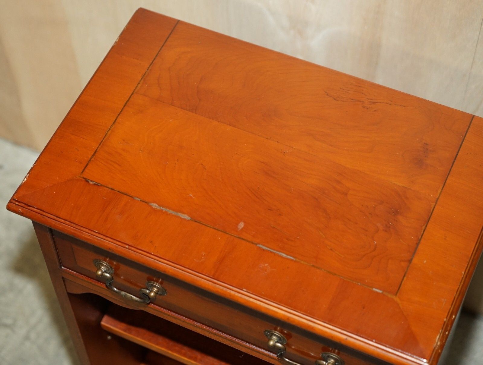 Vintage Yew Wood Side / End Sized Book Table With Single Drawer And Bookshelves photo 550.0